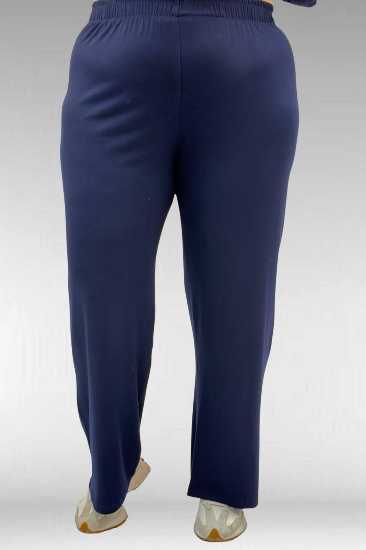 67034 Büyük Beden Yanları Patlı Penye Pantolonlu Takım - Lacivert