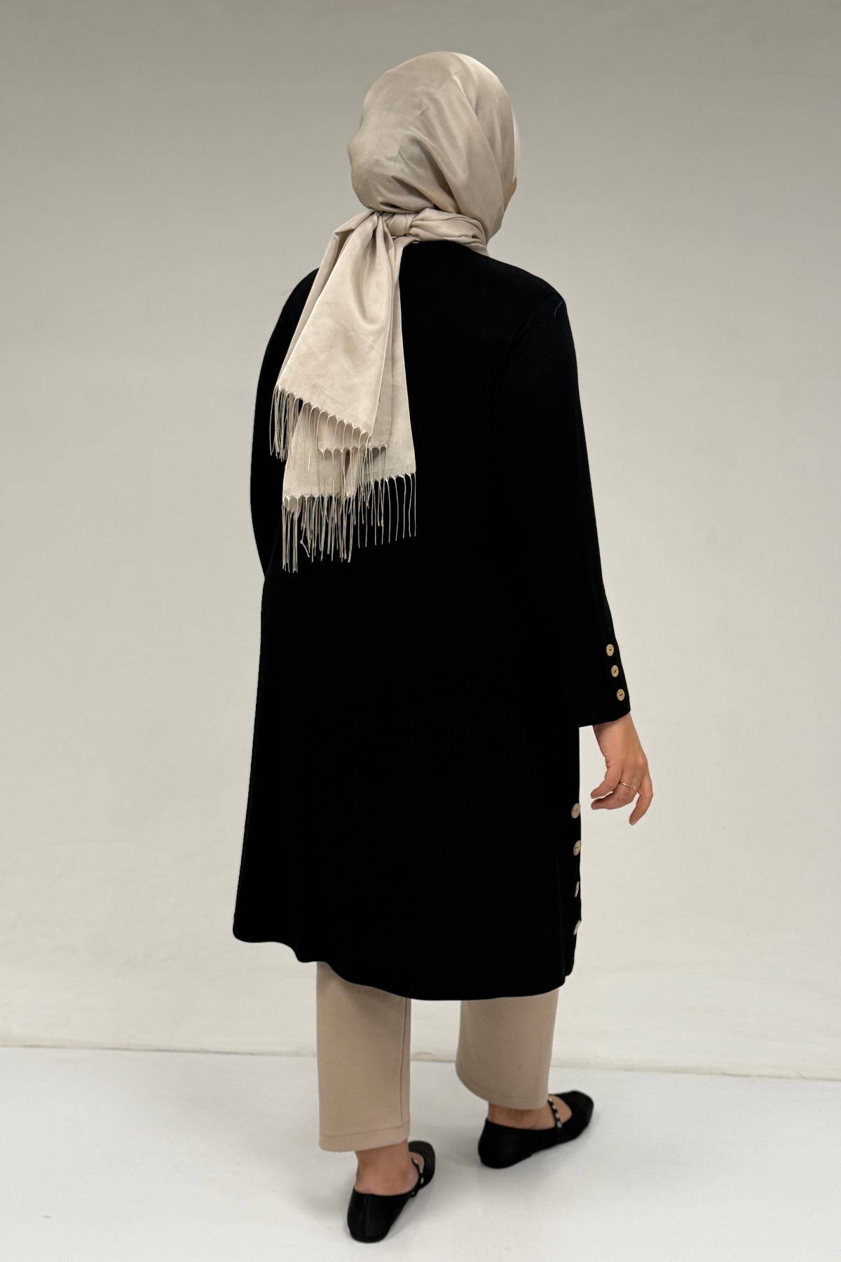 38015  Büyük Beden Düğme Detaylı Penye Tunik - Siyah