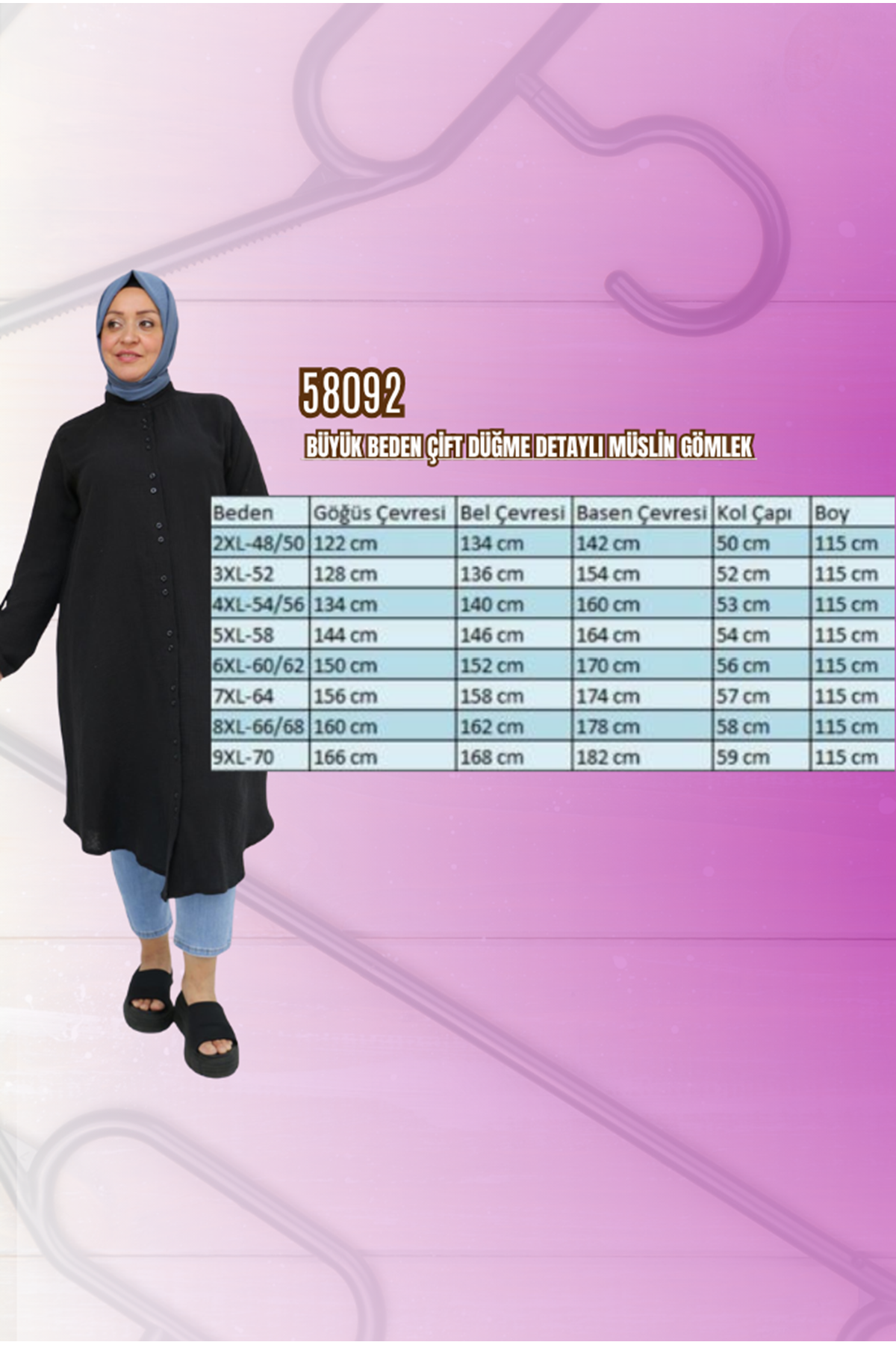 58092 Büyük Beden Çift Düğme Detaylı Müslin Gömlek - Lacivert