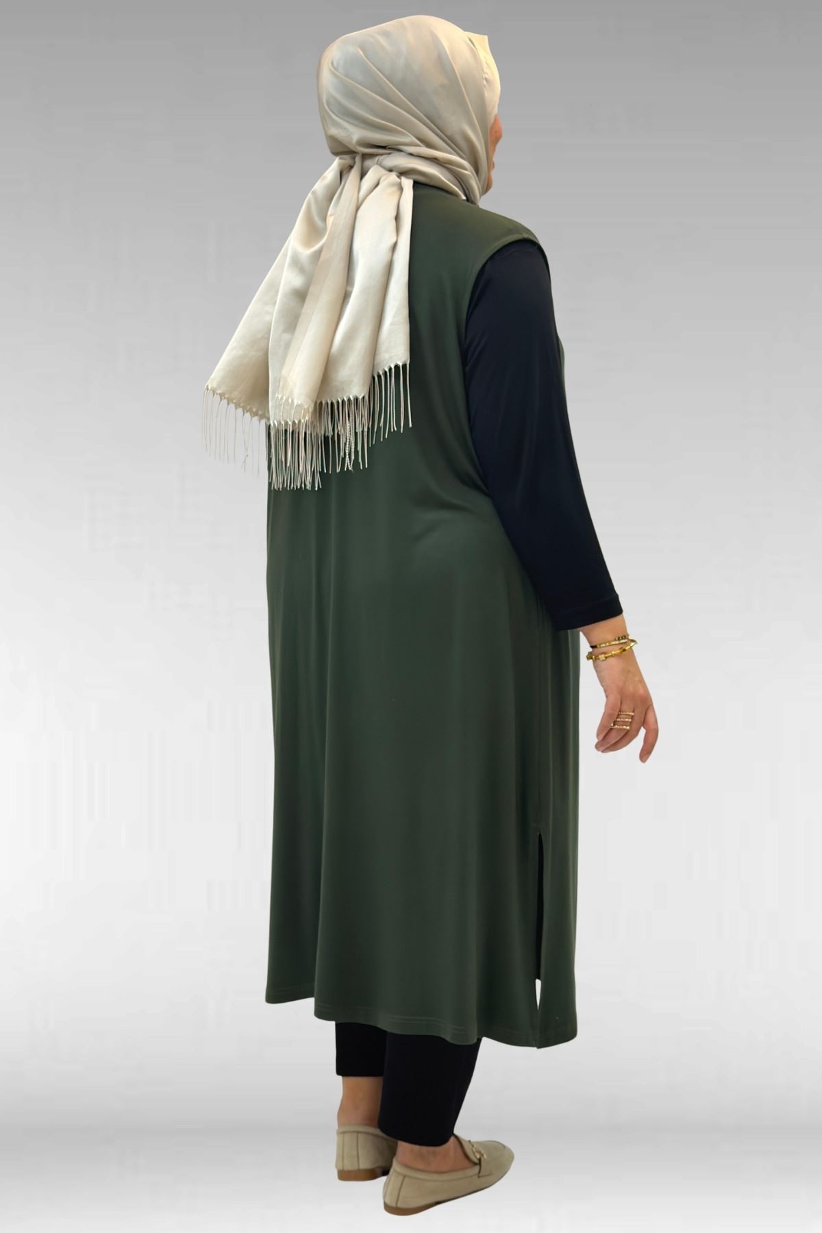 34000 Büyük Beden Penye Giy-Çık Yelek - Haki