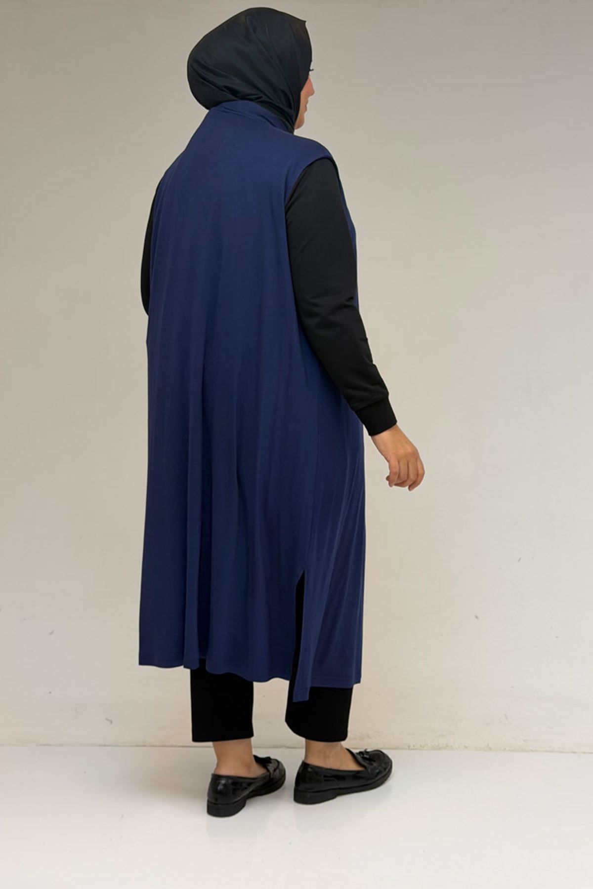 34000 Büyük Beden Penye Giy-Çık Yelek - İndigo