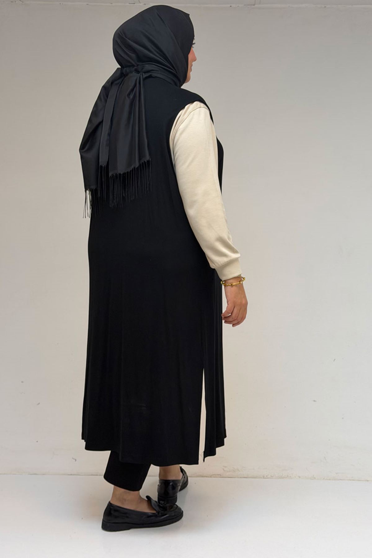 34000 Büyük Beden Penye Giy-Çık Yelek - Siyah