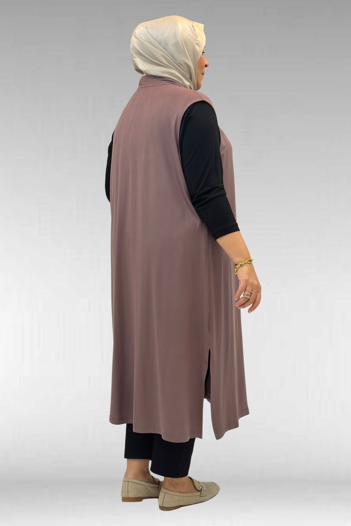 34000 Büyük Beden Penye Giy-Çık Yelek -  Vizon