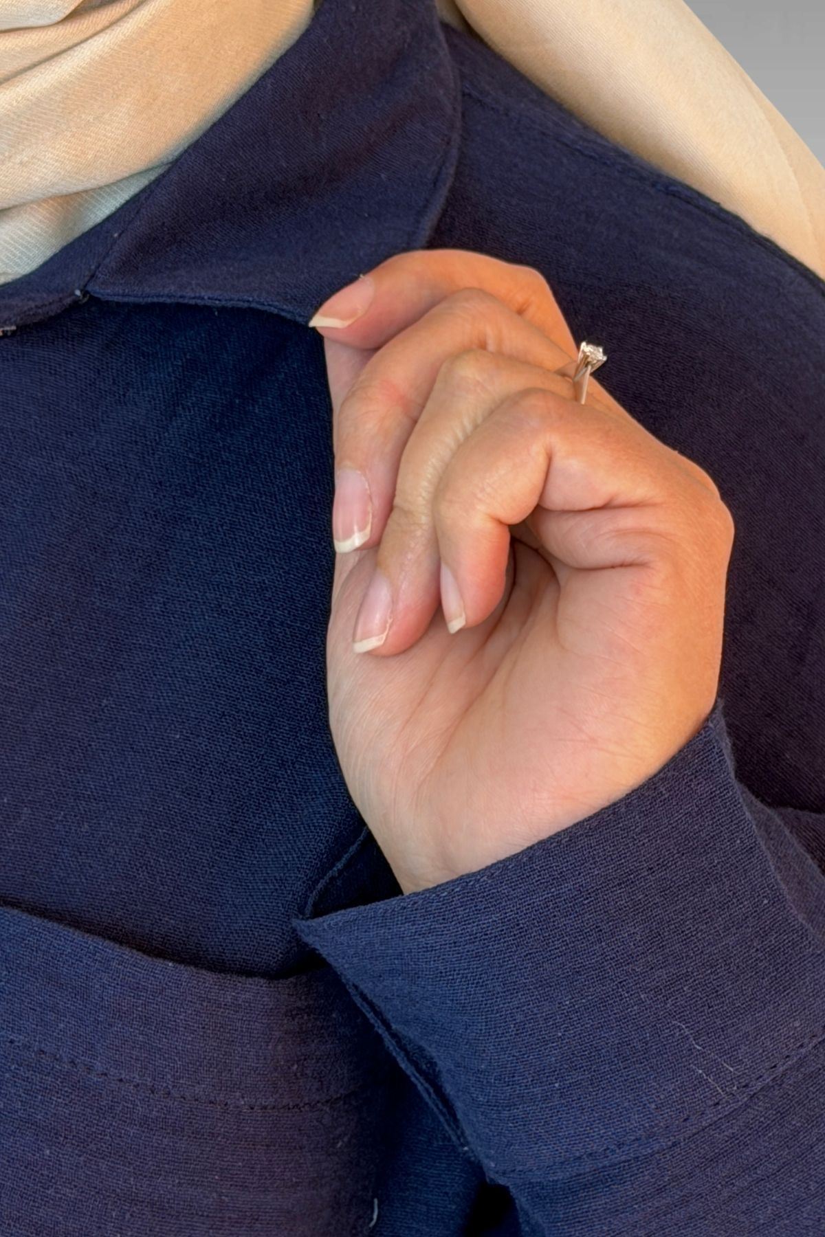 67036 Büyük Beden Cepli Düğmeli Müslin Pantolonlu Takım - Lacivert