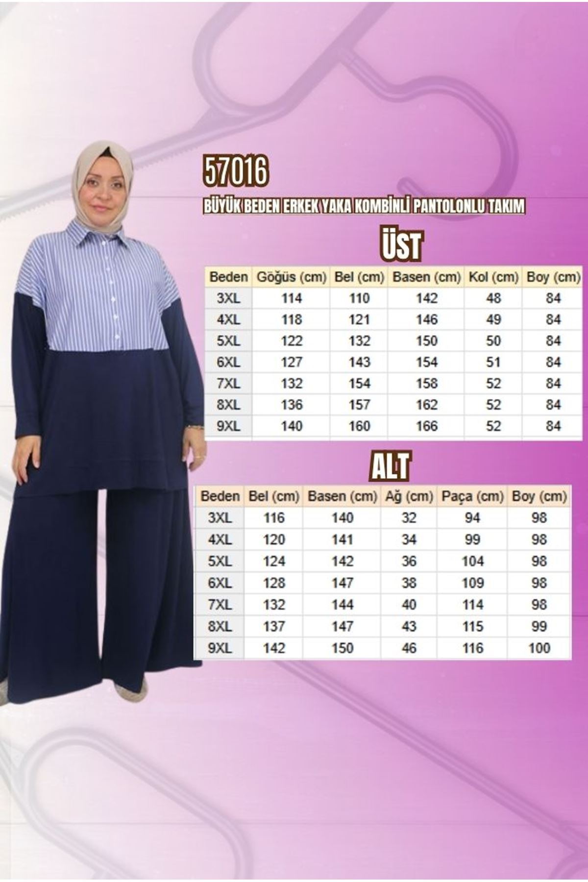 57016 Büyük Beden Erkek Yaka Kombinli Pantolonlu Takım - Siyah-Mavi