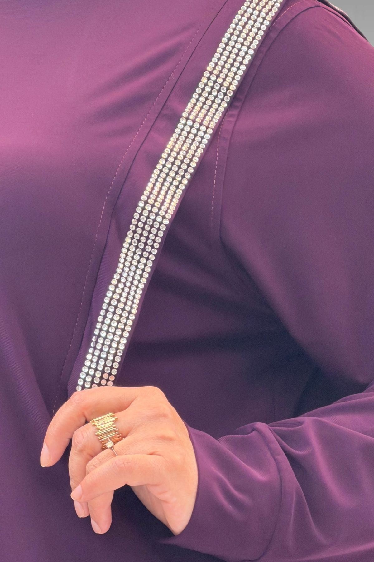 67022 Büyük Beden Omzu Taş Detaylı Sandy Pantolonlu Takım - Mürdüm