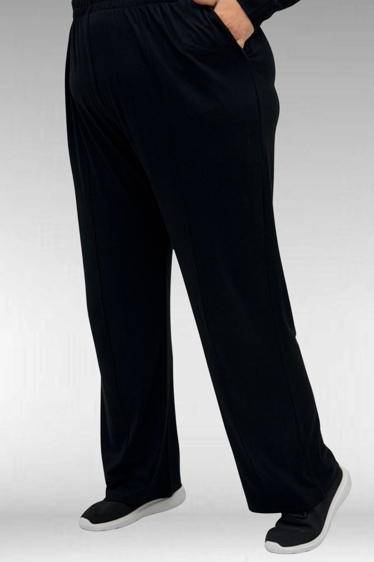 67040 Büyük Beden Cep Kapak Modelli D Halka Detaylı Penye Pantolonlu Takım - Siyah