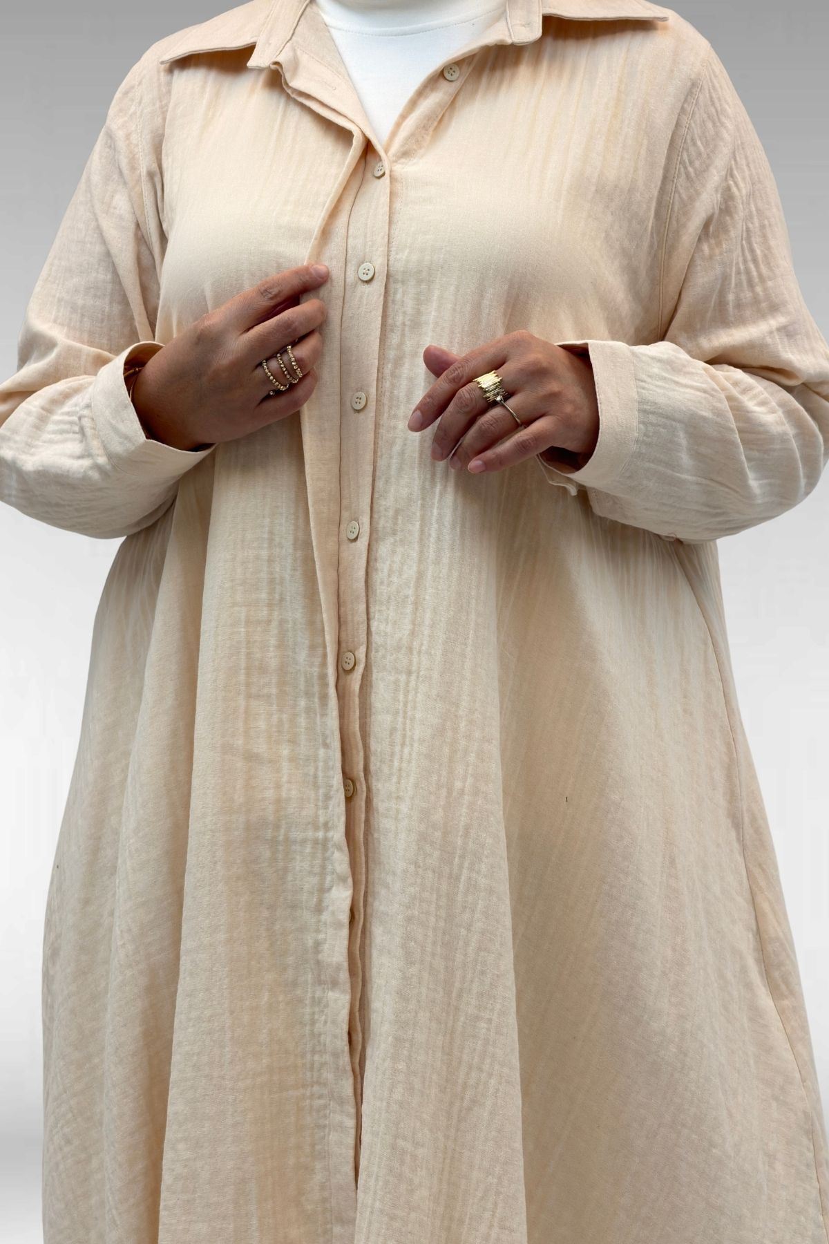 58093-1 Büyük Beden Mevlana Kesim Müslin Gömlek - Krem