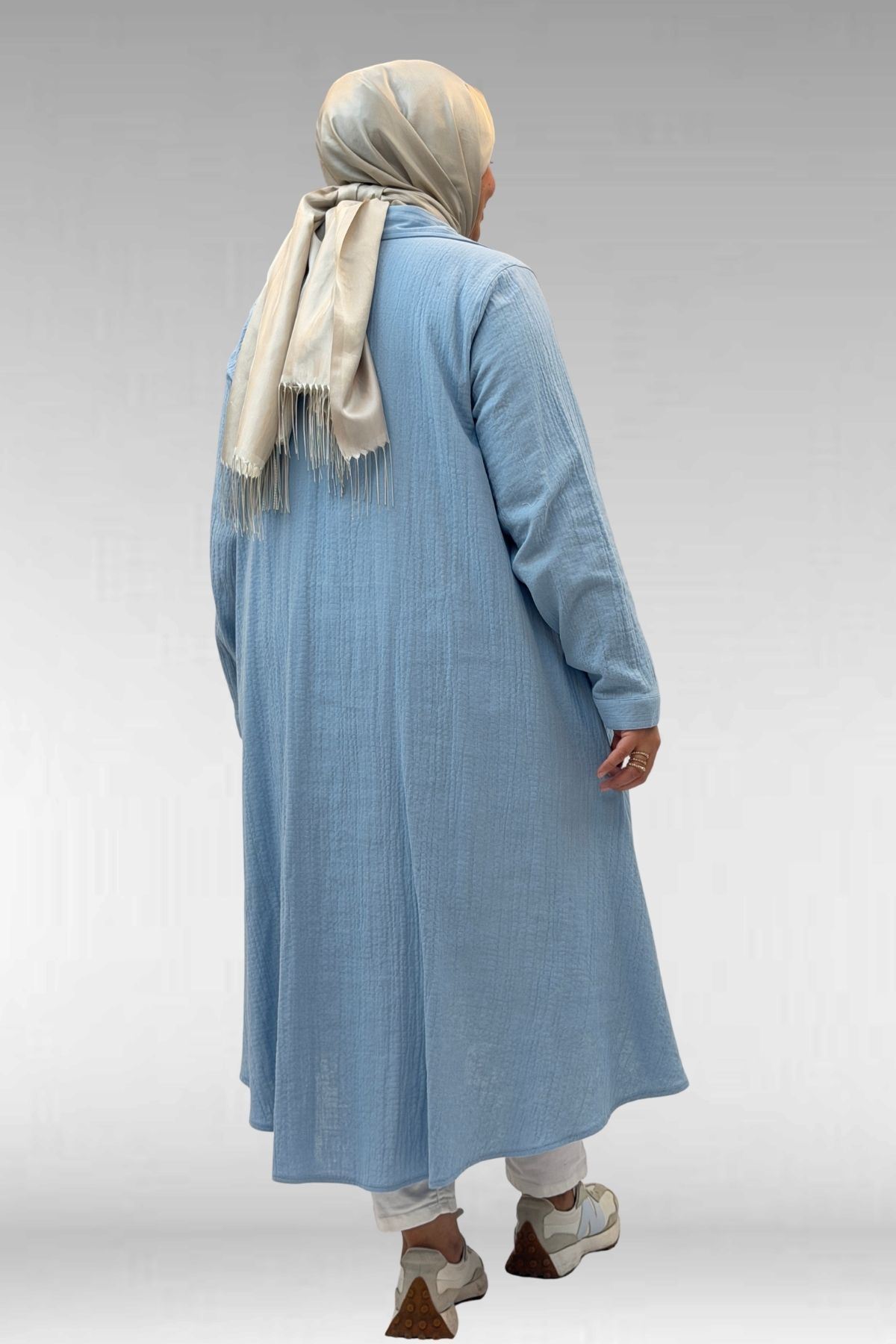 58093-1 Büyük Beden Mevlana Kesim Müslin Gömlek - Bebe Mavi