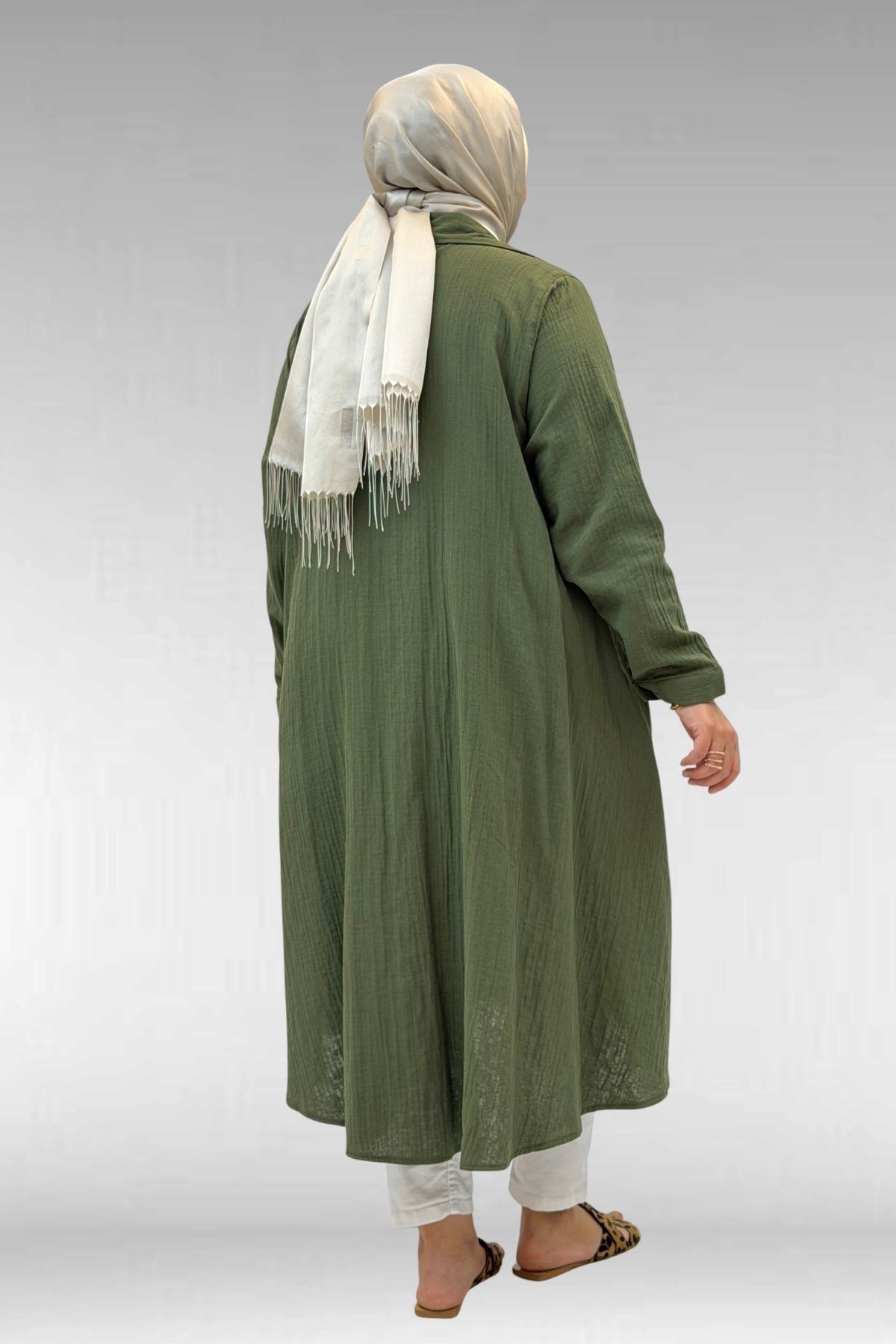 58093-1 Büyük Beden Mevlana Kesim Müslin Gömlek - Haki