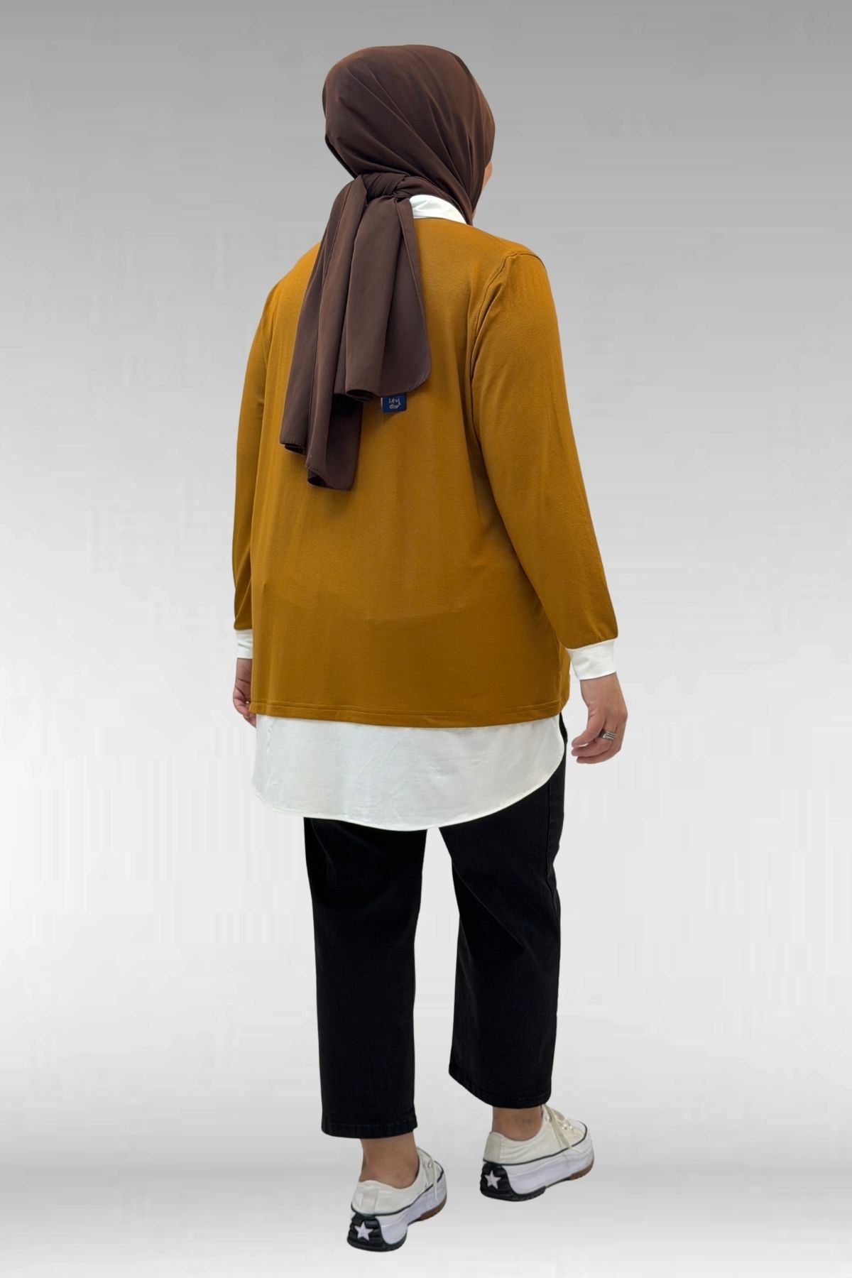 68028 Büyük Beden Kombinli -Manşetli Penye Tunik - Hardal