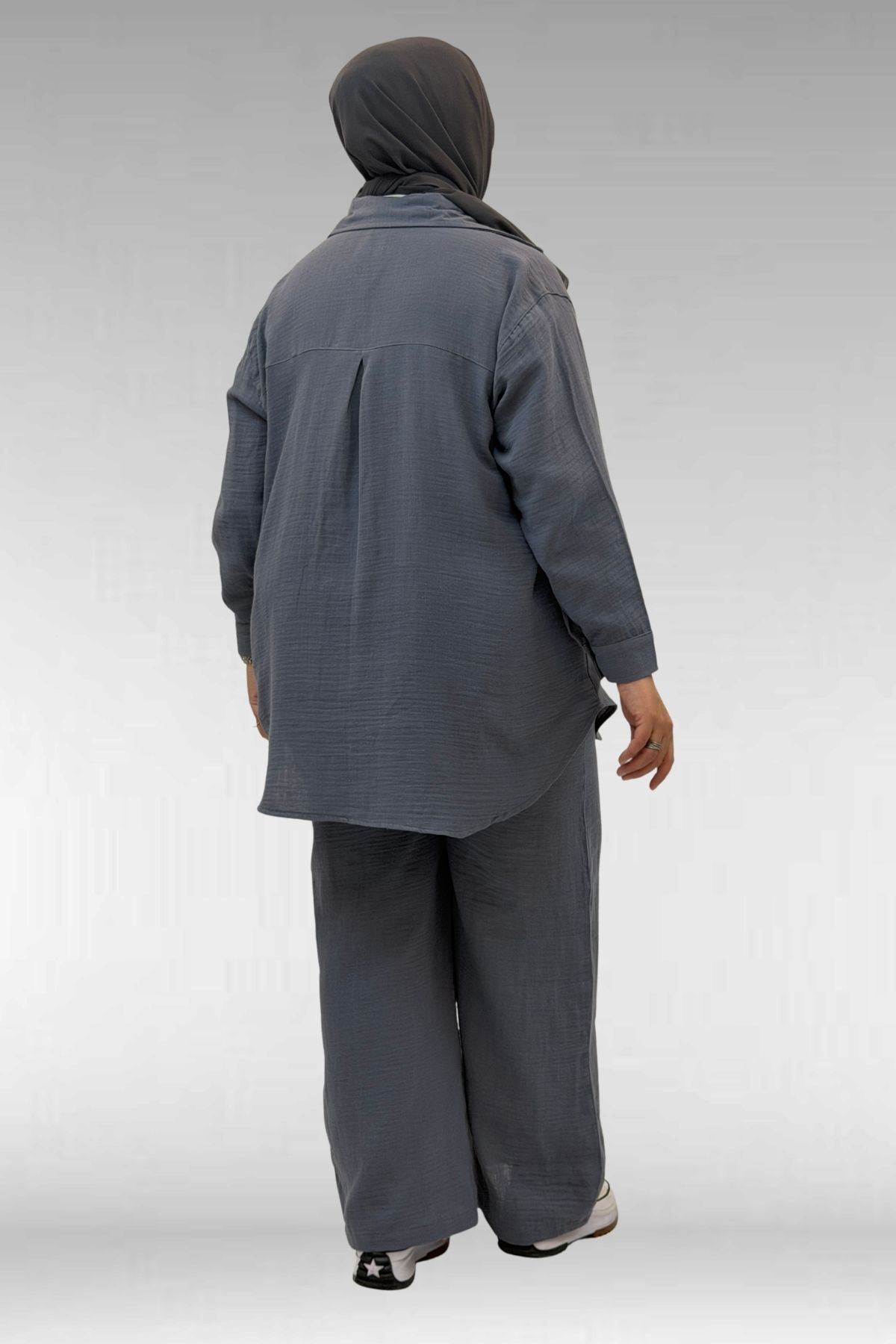 67038 Büyük Beden Erkek Yakalı Müslin Pantolonlu Takım - Antrasit