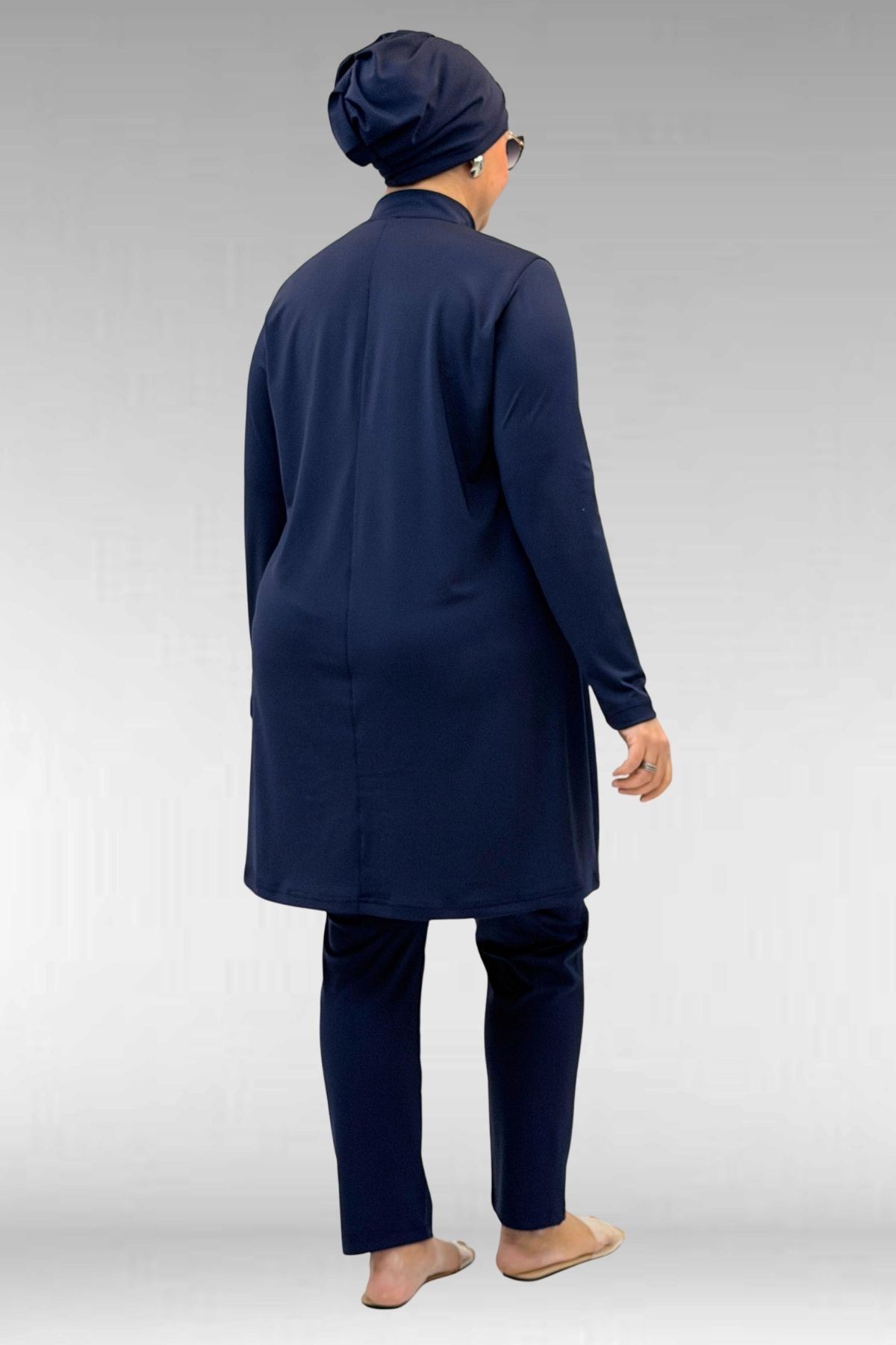 1740 Büyük Beden Düz Renk Tesettür Mayo - Lacivert