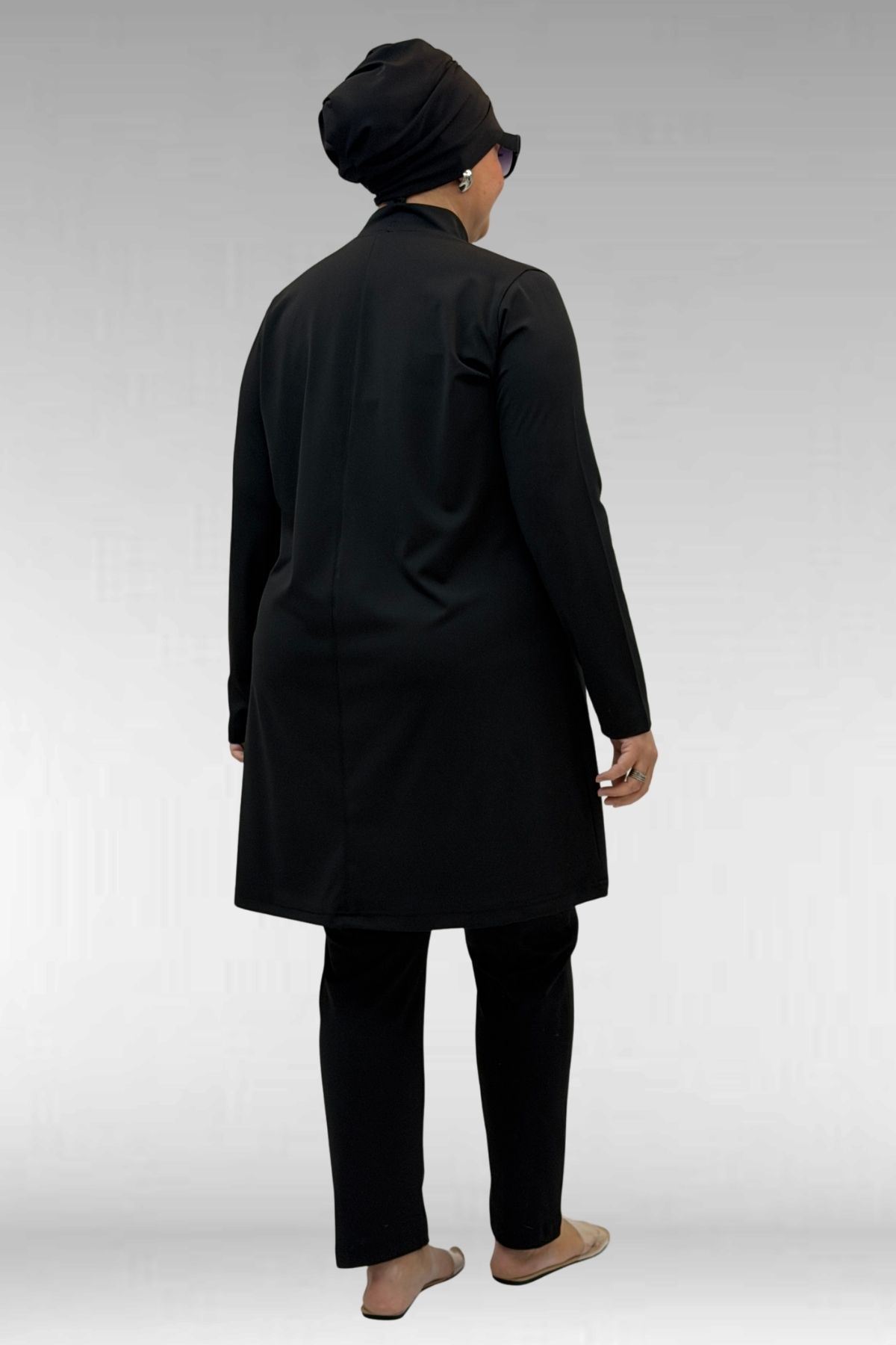 1740 Büyük Beden Düz Renk Tesettür Mayo - Siyah