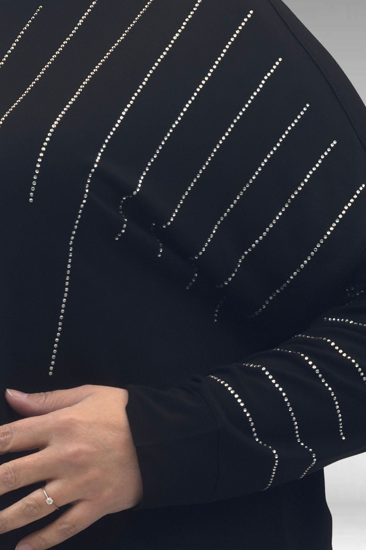 68020 Büyük Beden Damla Taş Detaylı Penye Tunik - Siyah