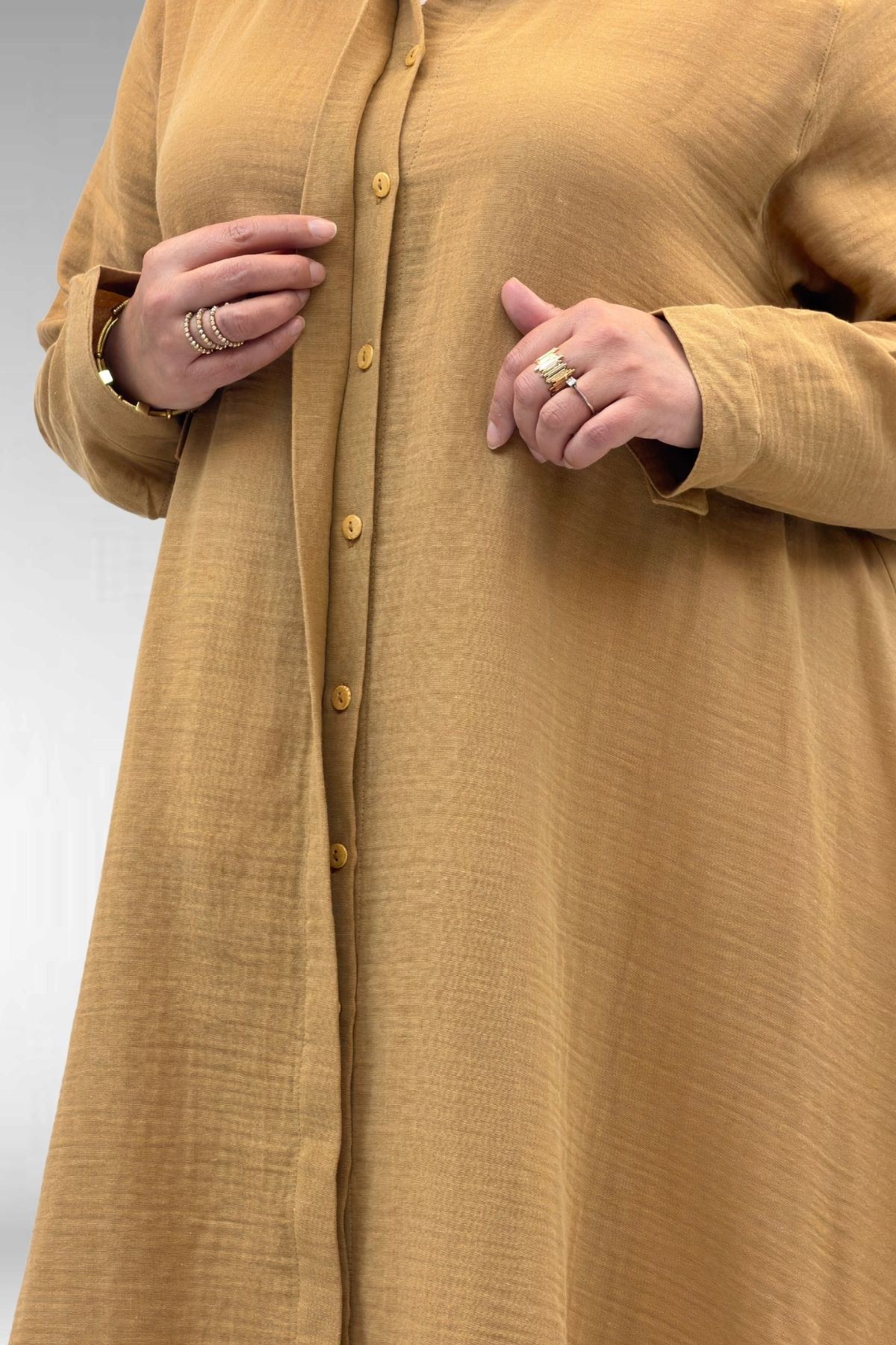 58093 Büyük Beden Mevlana Kesim Müslin Gömlek - Bisküvi