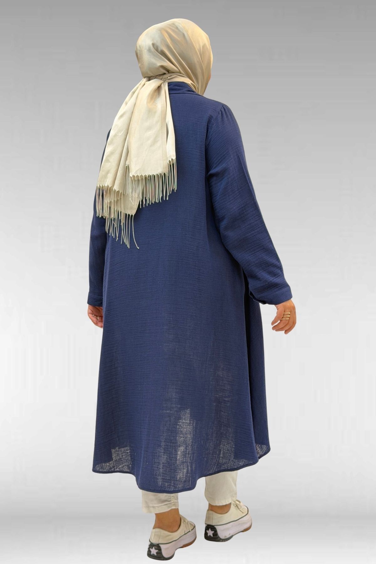 58093 Büyük Beden Mevlana Kesim Müslin Gömlek - Lacivert