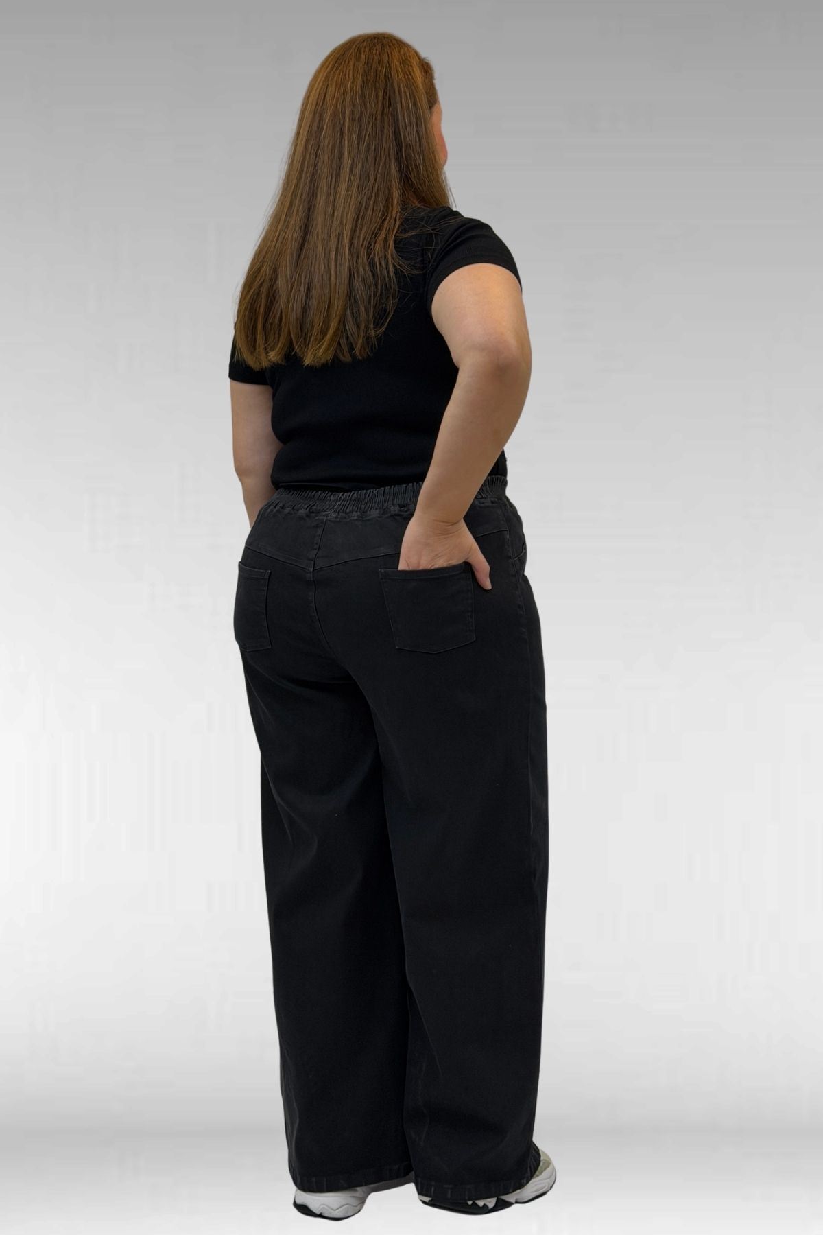 69003 Büyük Beden Beli Lastikli Bolpaça Kot Pantolon - Siyah