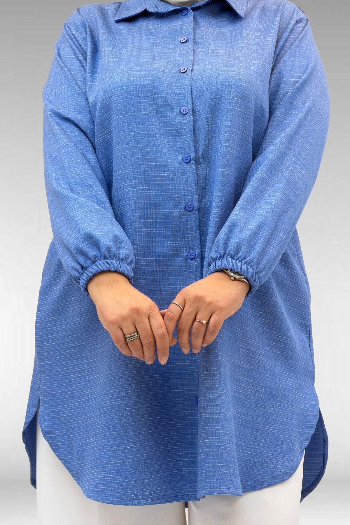 58068 Büyük Beden Erkek Yakalı Gömlek - İndigo Kırçıllı