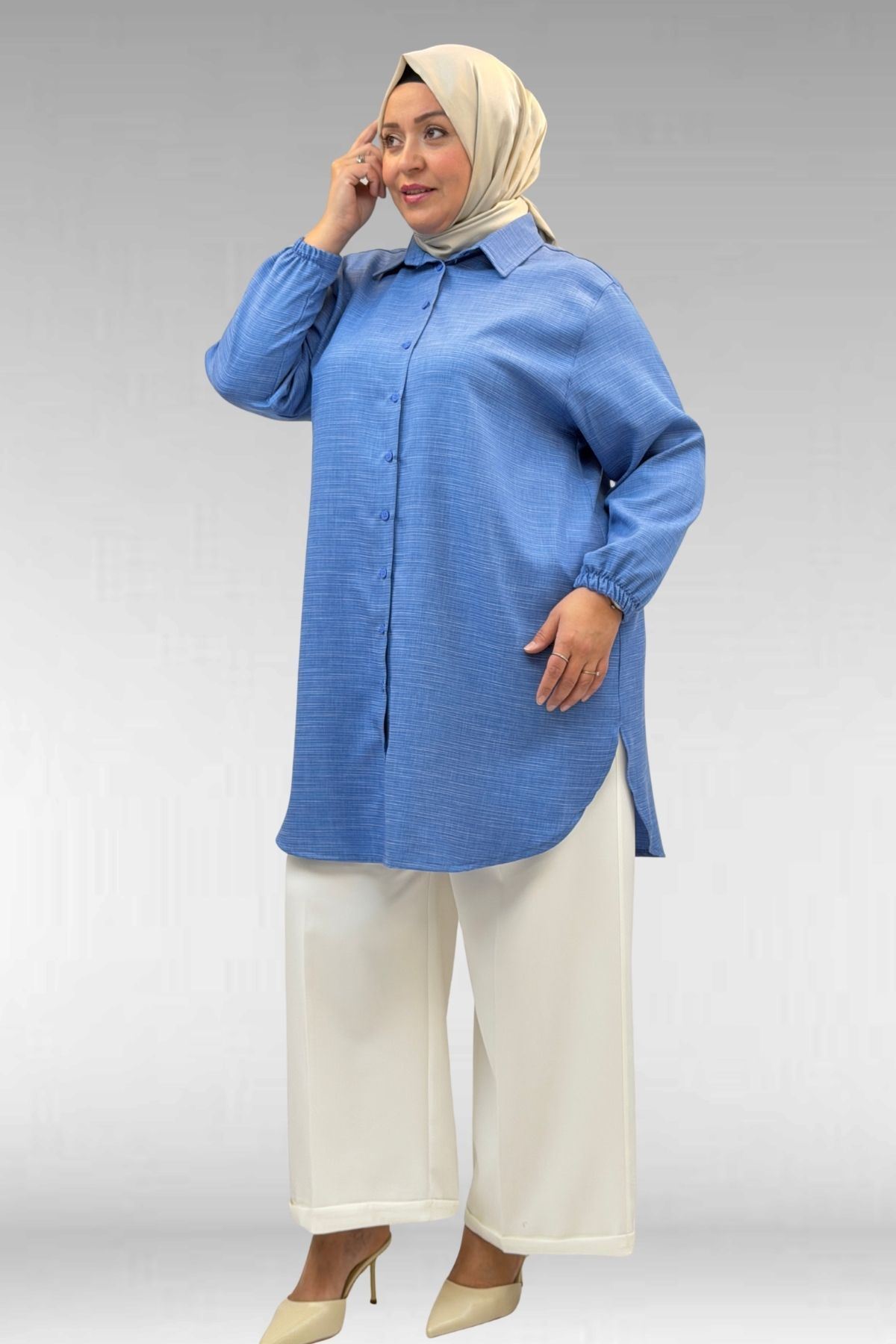 58068 Büyük Beden Erkek Yakalı Gömlek - İndigo Kırçıllı