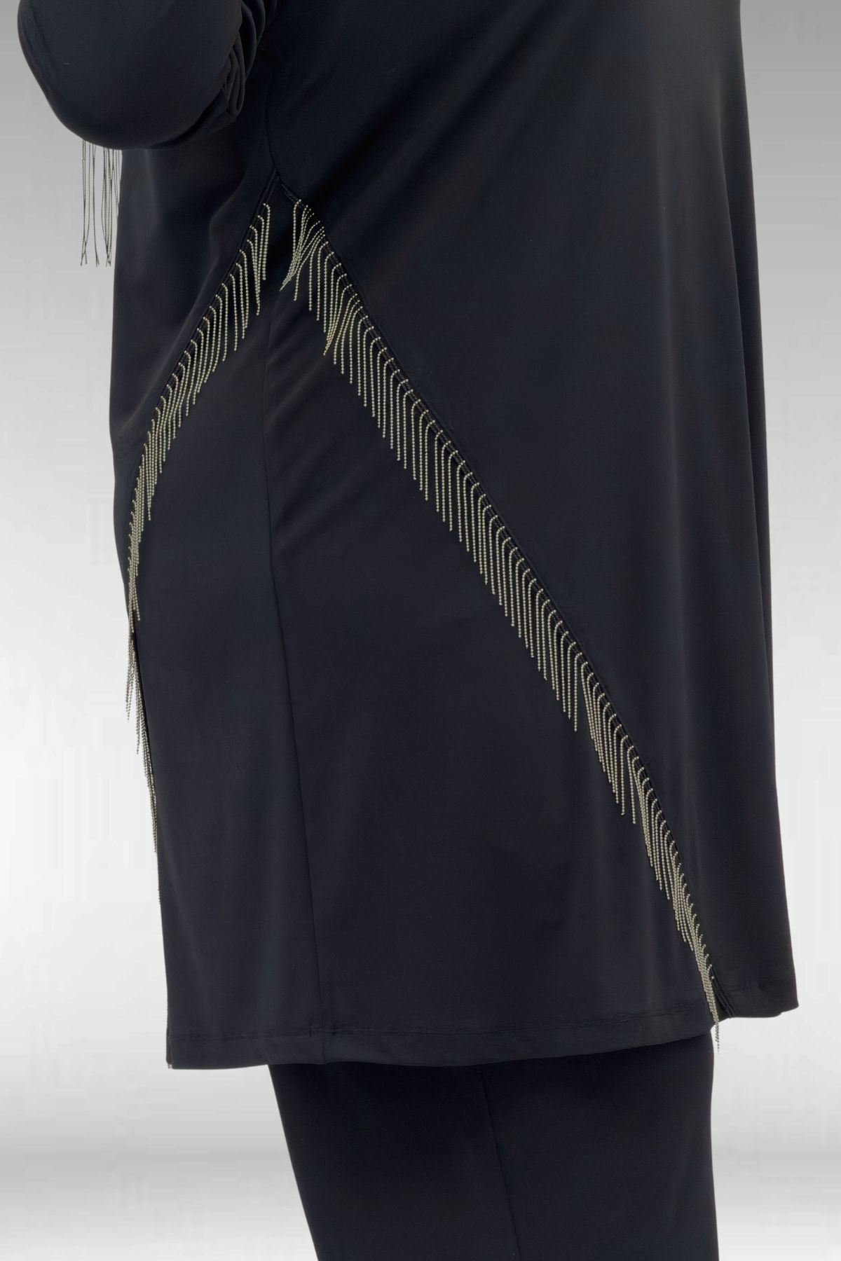 67043 Büyük Beden Püskül Detaylı Sandy Pantolonlu Takım - Siyah