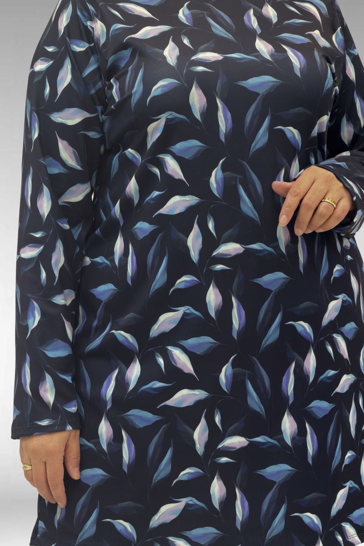 1727 Büyük Beden Uzunkol Tesettür Mayo Takım - Laci Yaprak Desenli-Laci