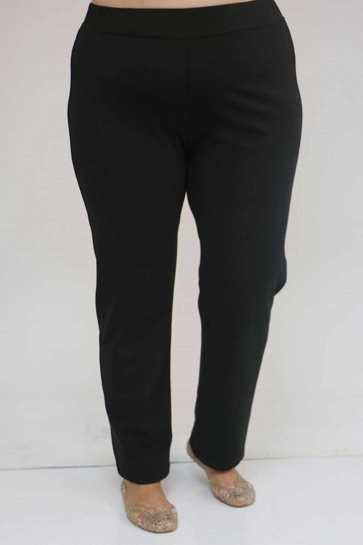 1733 Büyük Beden Fermuarlı Tesettür Mayo - Siyah