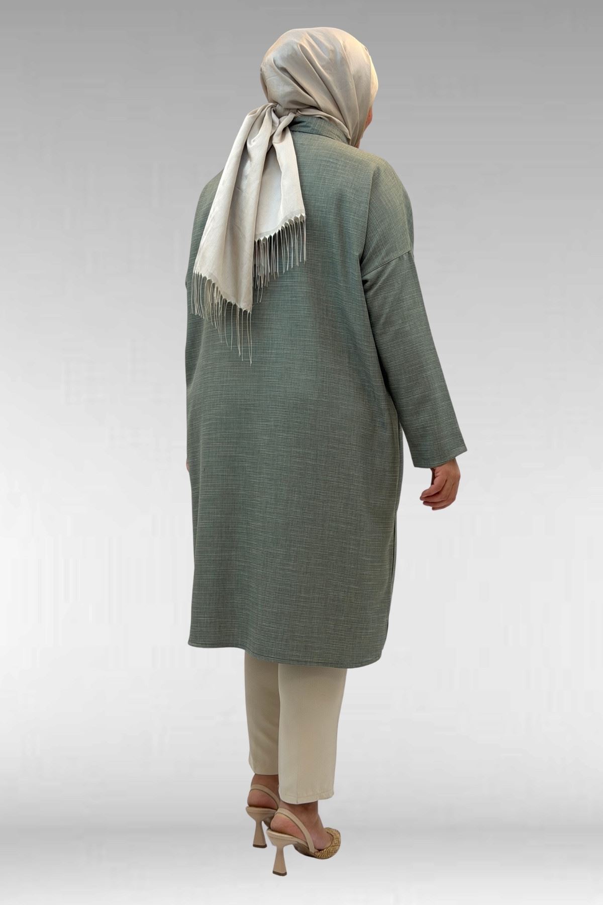 68018 Büyük Beden Düşük Kol Gömlek - Nefti