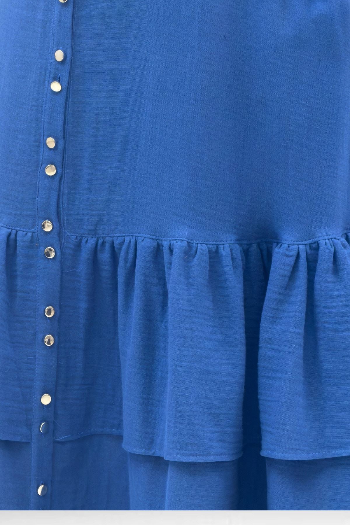 66002 Büyük Beden Eteği Fırfırlı Kolları Lastikli Müslin Ferace - İndigo