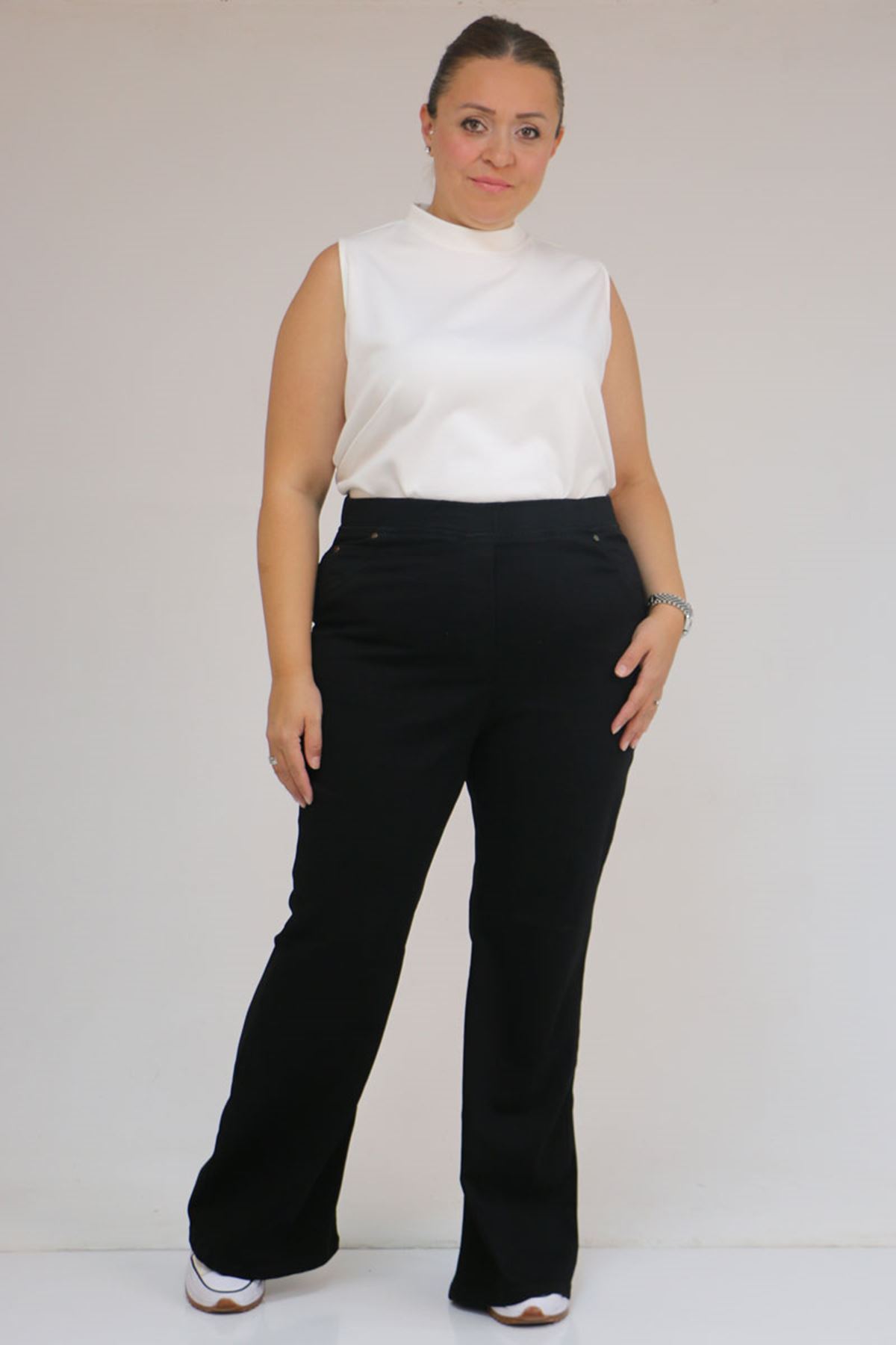 9137-21 Büyük Beden İspanyol Paça Kot Pantolon - Siyah