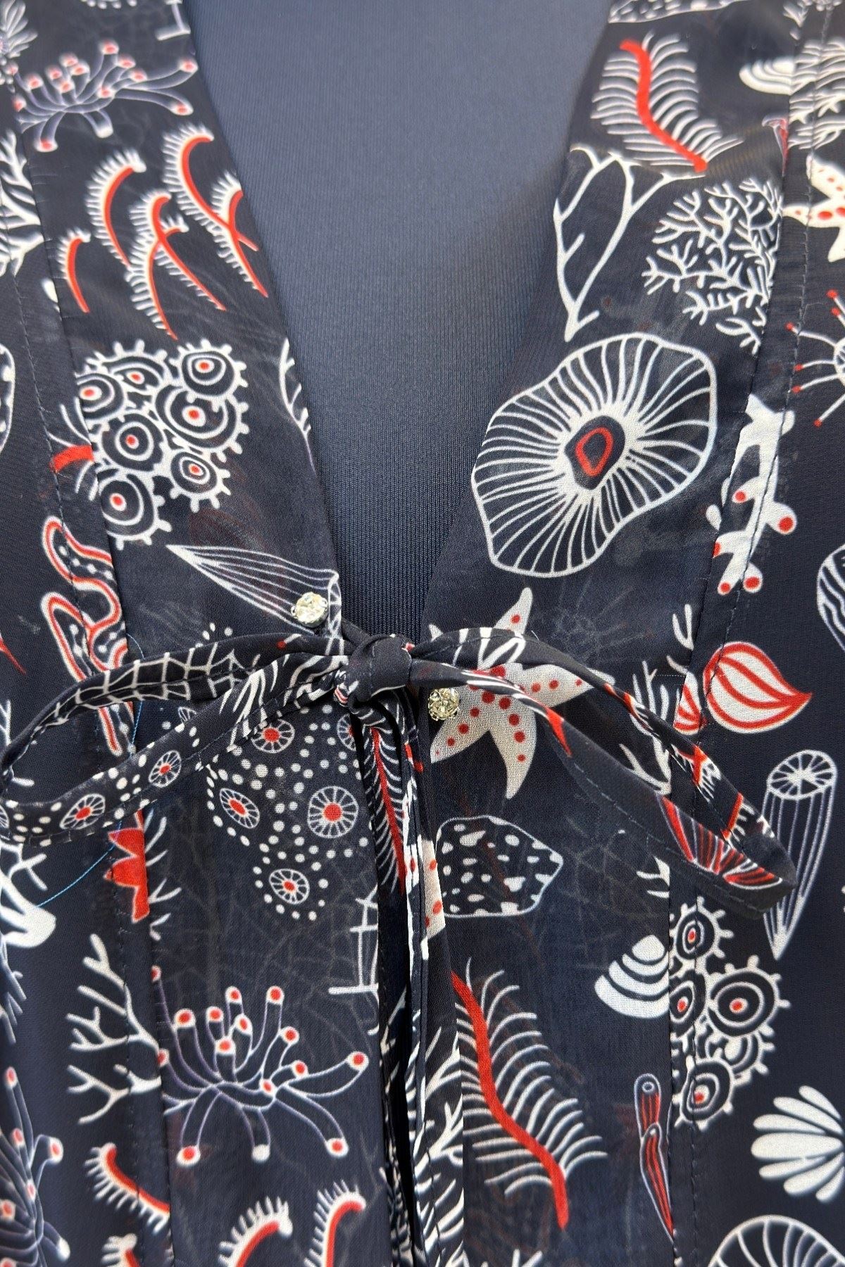 1735 Büyük Beden Garni Detaylı Pareo - Karışık Desen Laci