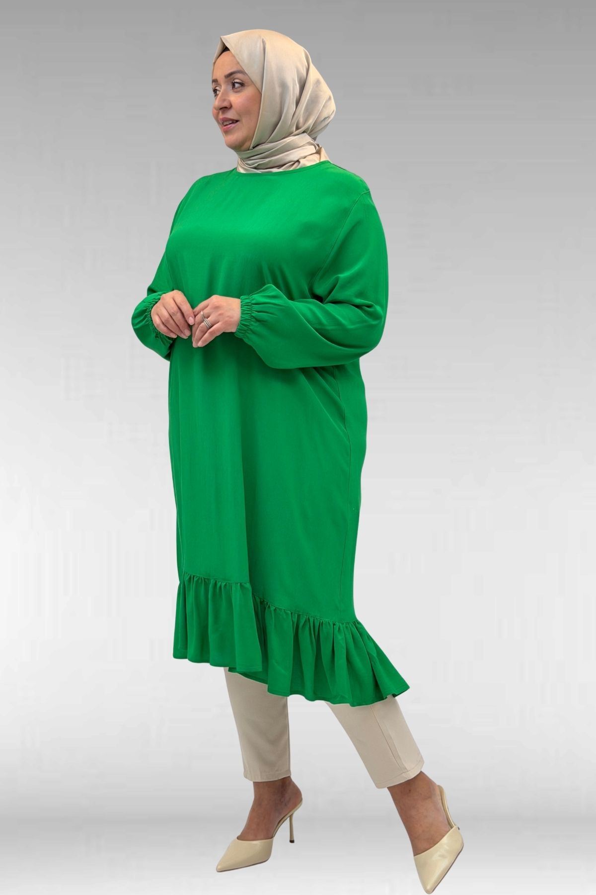 68033 Büyük Beden Eteği Fırfırlı Maroken Tunik - Benetton