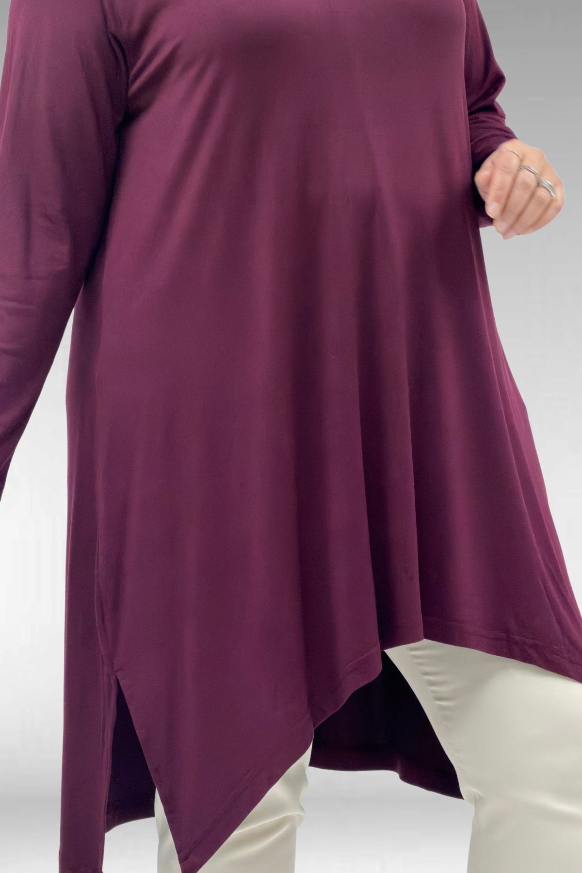 58070 Büyük Beden Asimetrik Kesim Penye Tunik - Bordo