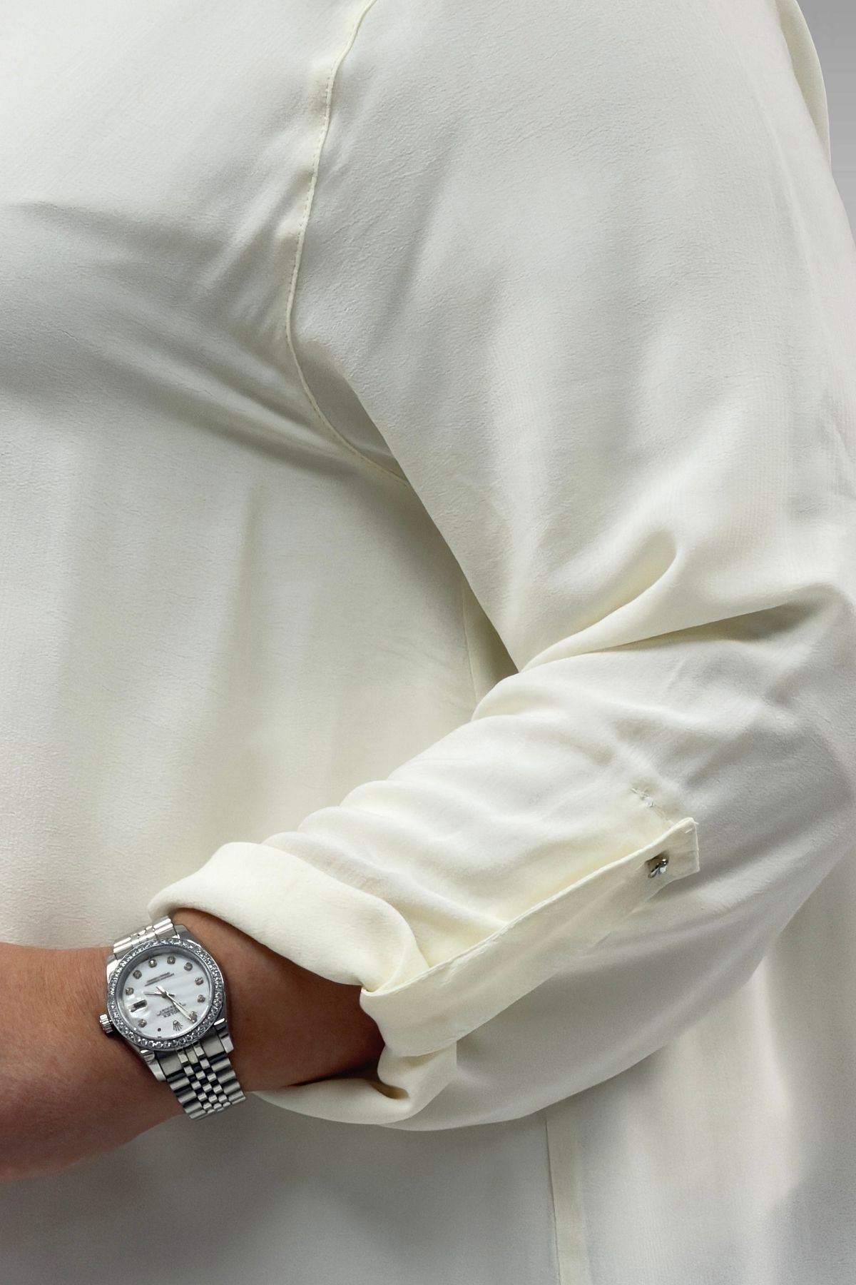 68039 Büyük Beden Hakim Yaka Maroken Gömlek - Ekru