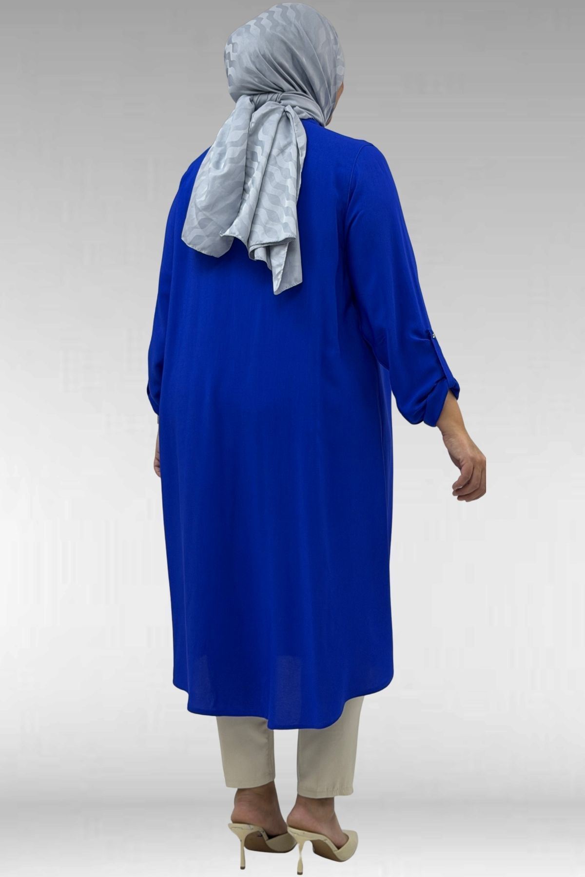 68039 Büyük Beden Hakim Yaka Maroken Gömlek - Saks