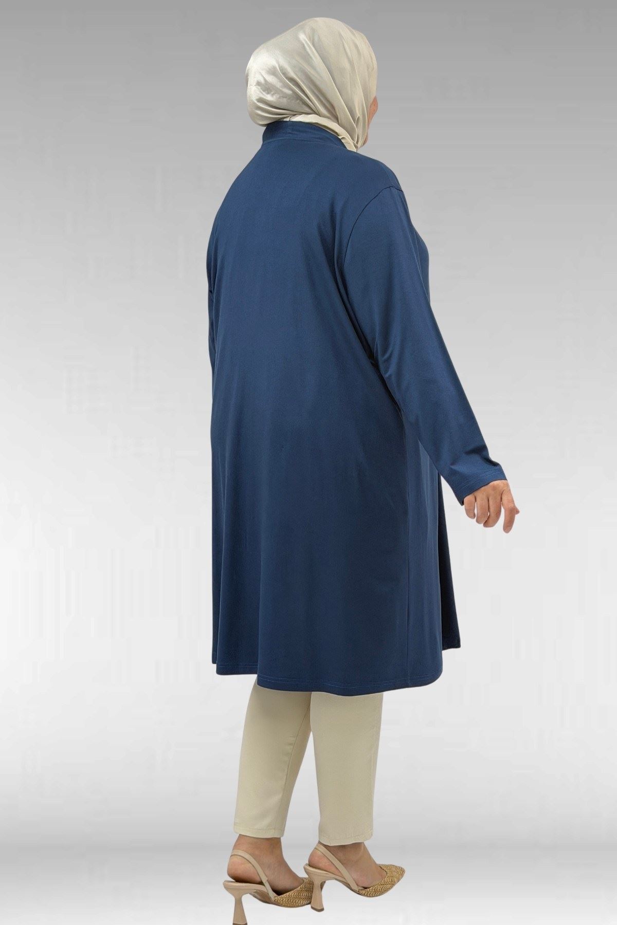 43008 Büyük Beden Penye Ceket - Koyu Petrol