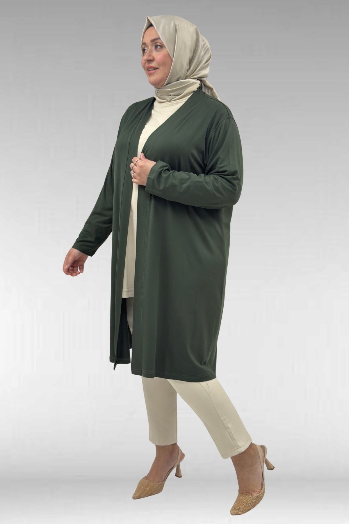 43008 Büyük Beden Penye Ceket - Haki