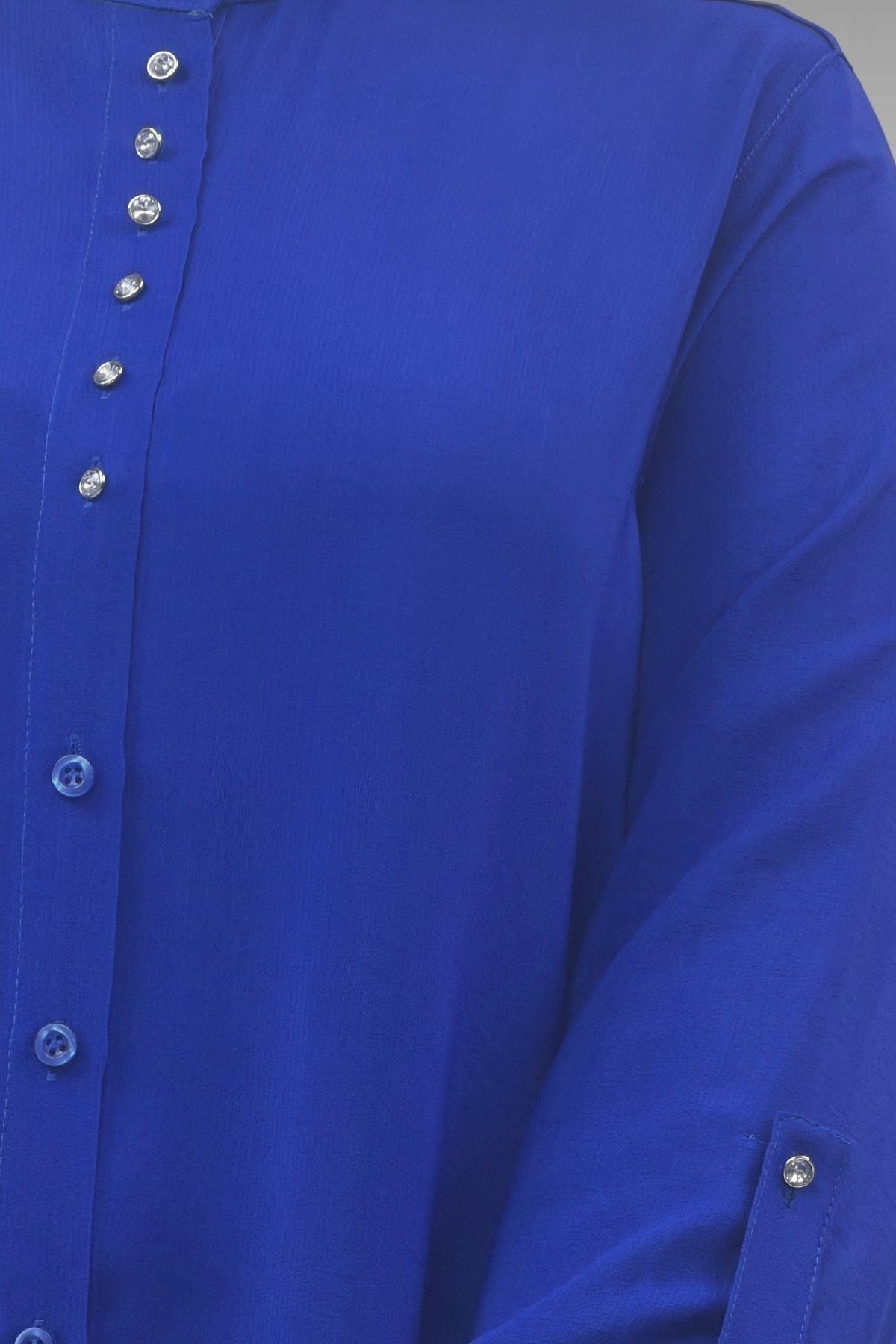 68039 Büyük Beden Hakim Yaka Maroken Gömlek - Saks