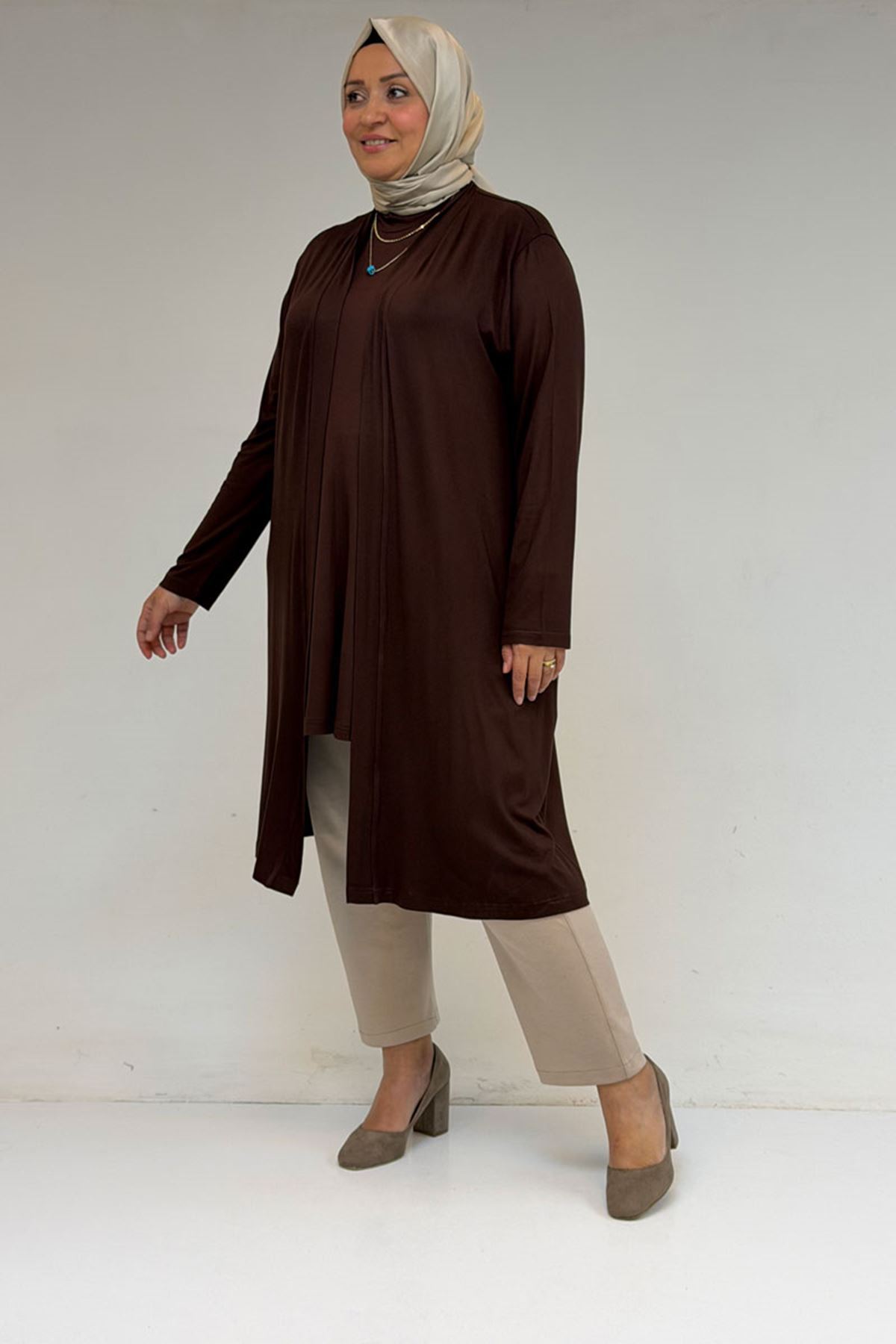 43008 Büyük Beden Penye Ceket - Kahve