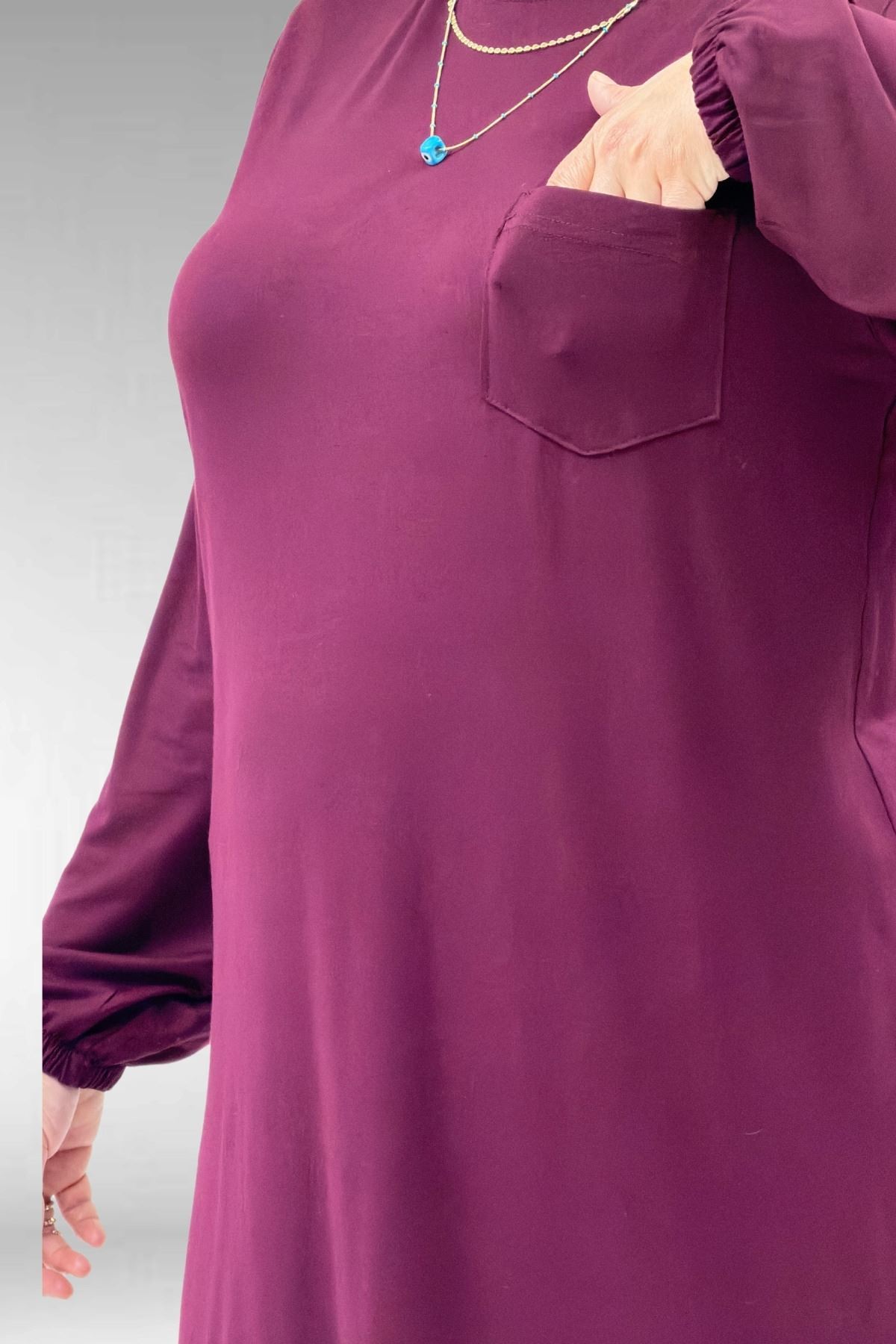 38014 Büyük Beden  Basic Penye Tunik - Bordo