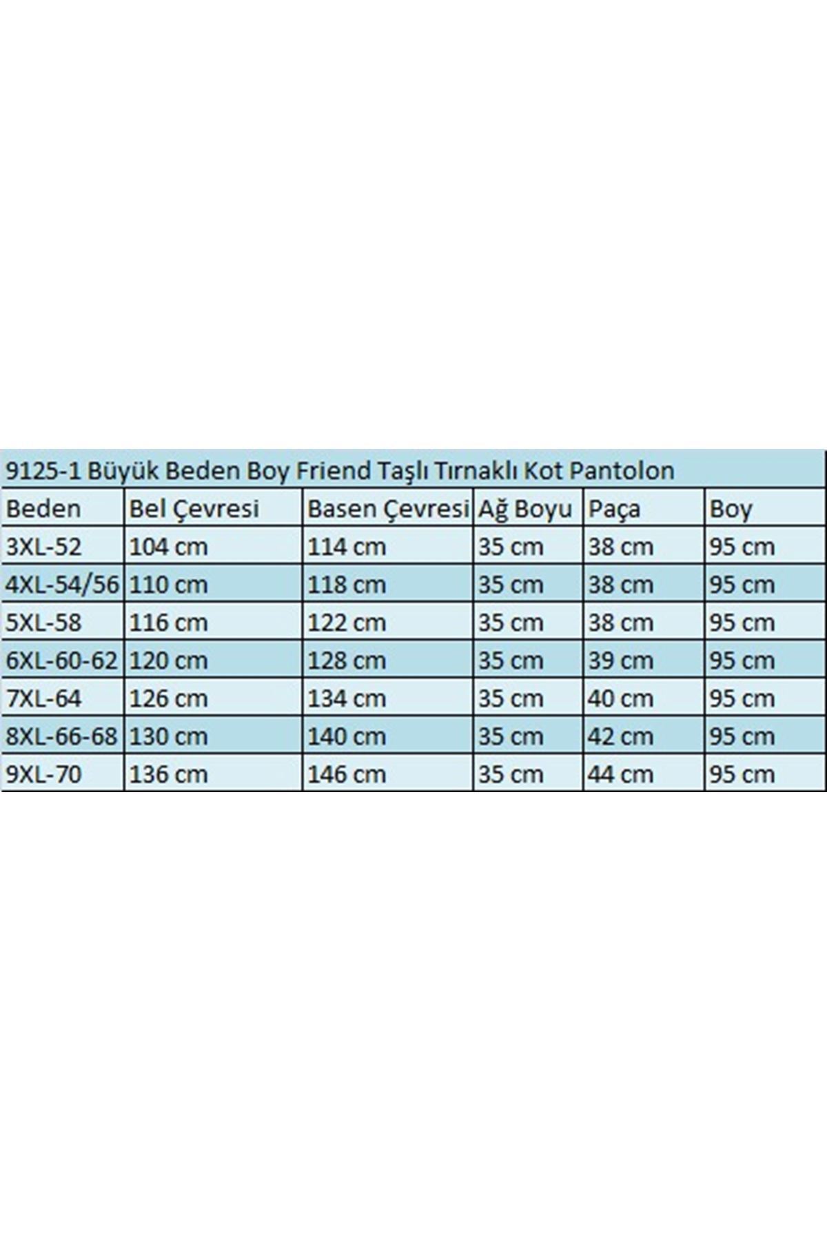 9125-7 Büyük Beden Boy Friend Kot Pantolon - Siyah