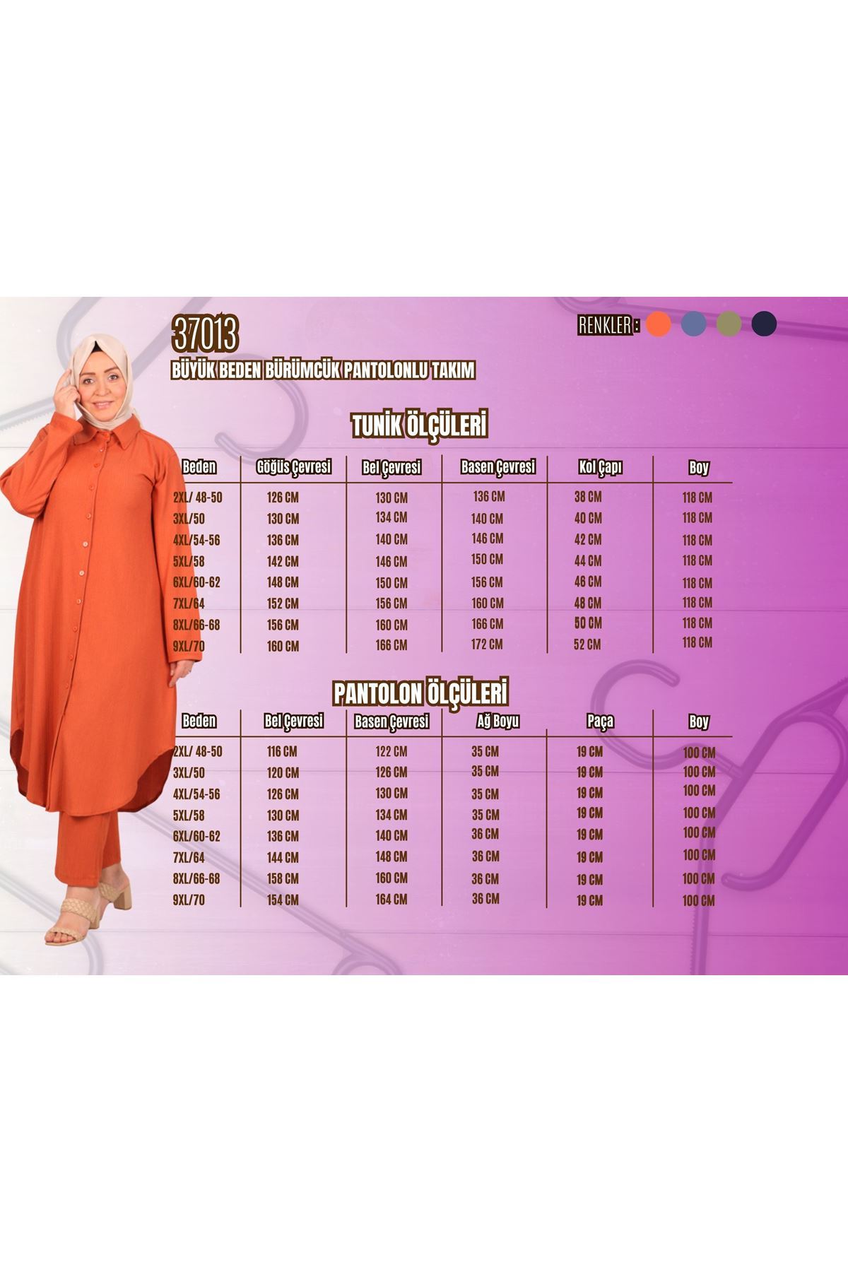 37013 Büyük Beden Bürümcük Pantolonlu Takım - Lacivert