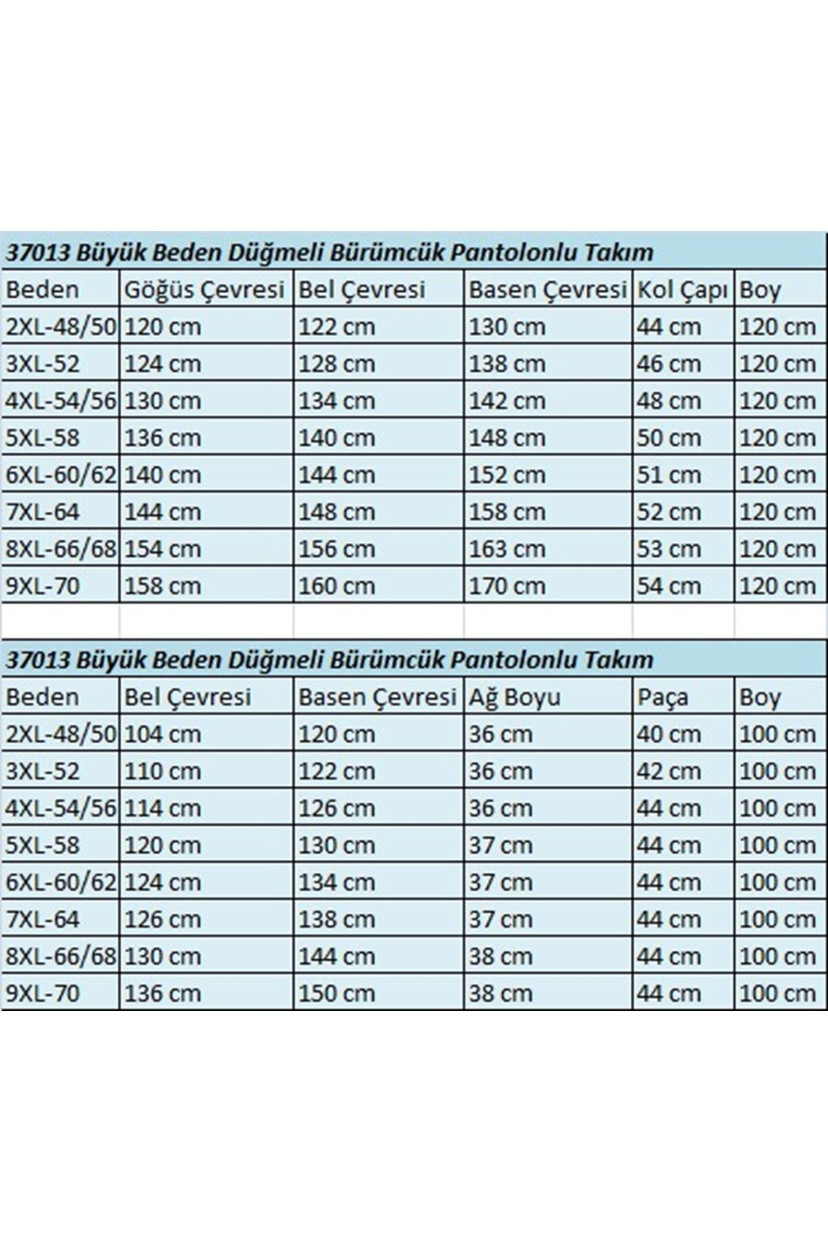37013 Büyük Beden Düğmeli Bürümcük Pantolonlu Takım - Kahverengi