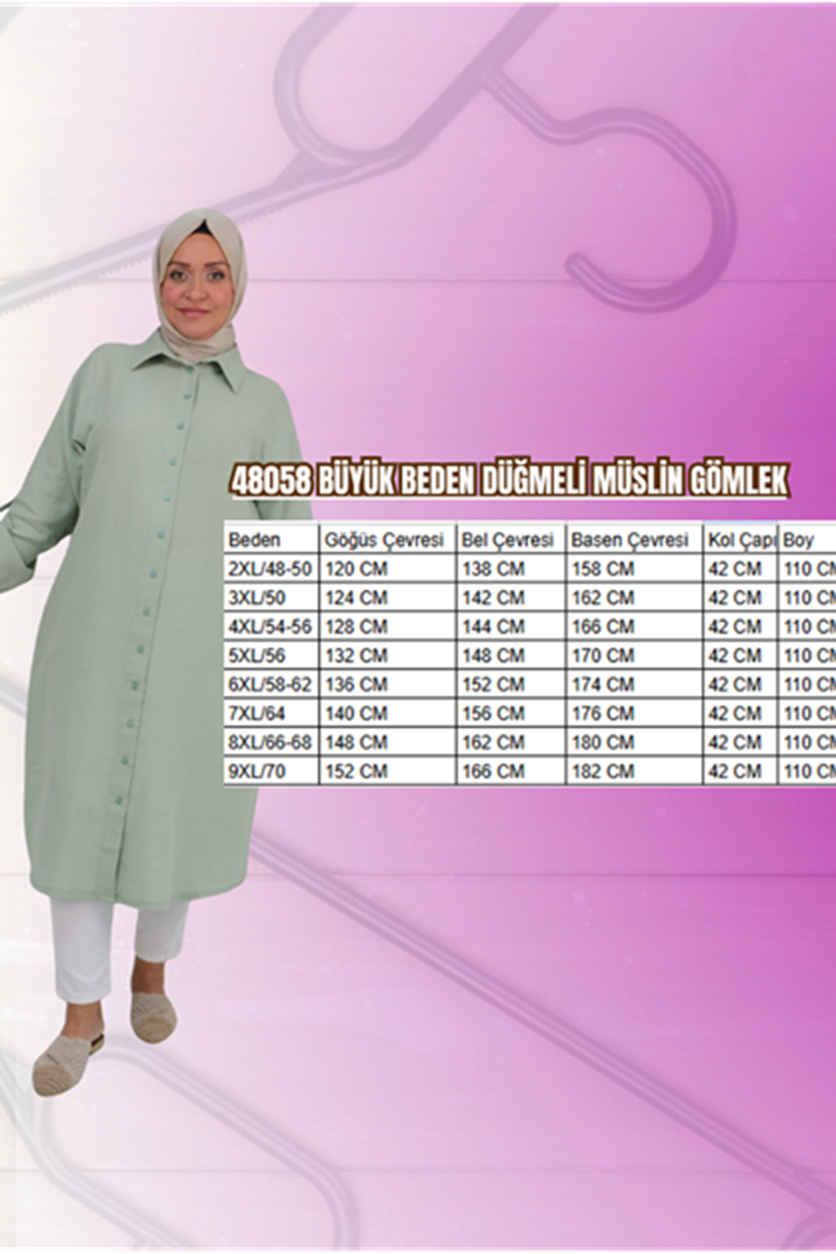 48058 Büyük Beden Düğmeli Müslin Gömlek - Antrasit