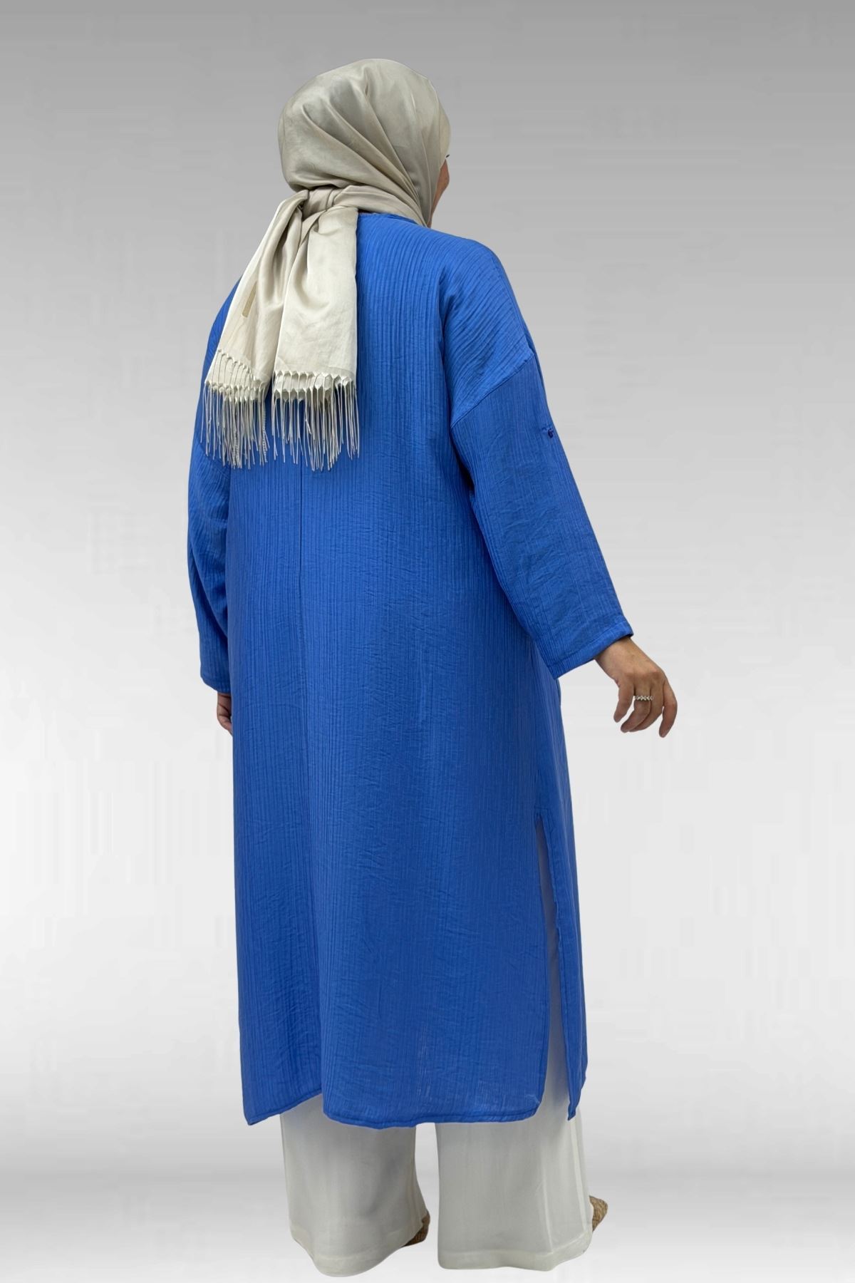68043 Büyük Beden Toka Detaylı Double Tensel Tunik - İndigo