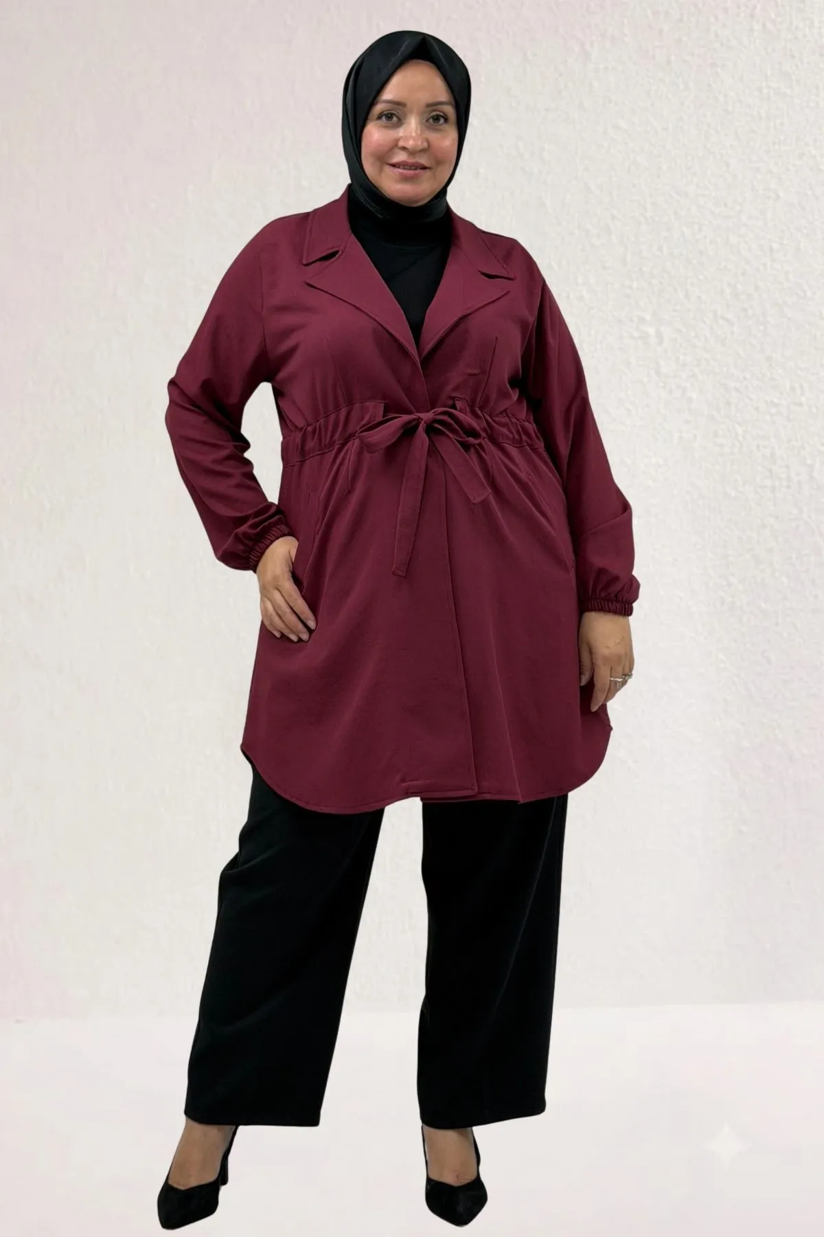 63018 Büyük Beden Bağlamalı Nora Ceket - Bordo