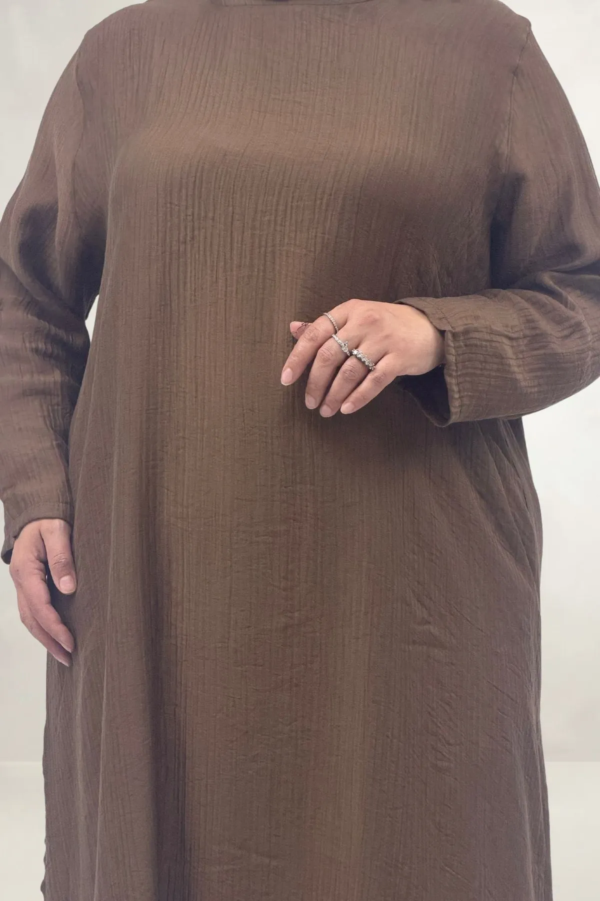 68077 Büyük Beden.Yanları Yırtmaçlı Double Tensel Tunik - Taba