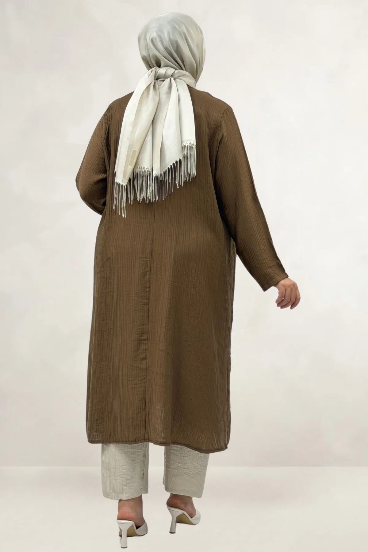 68077 Büyük Beden.Yanları Yırtmaçlı Double Tensel Tunik - Taba
