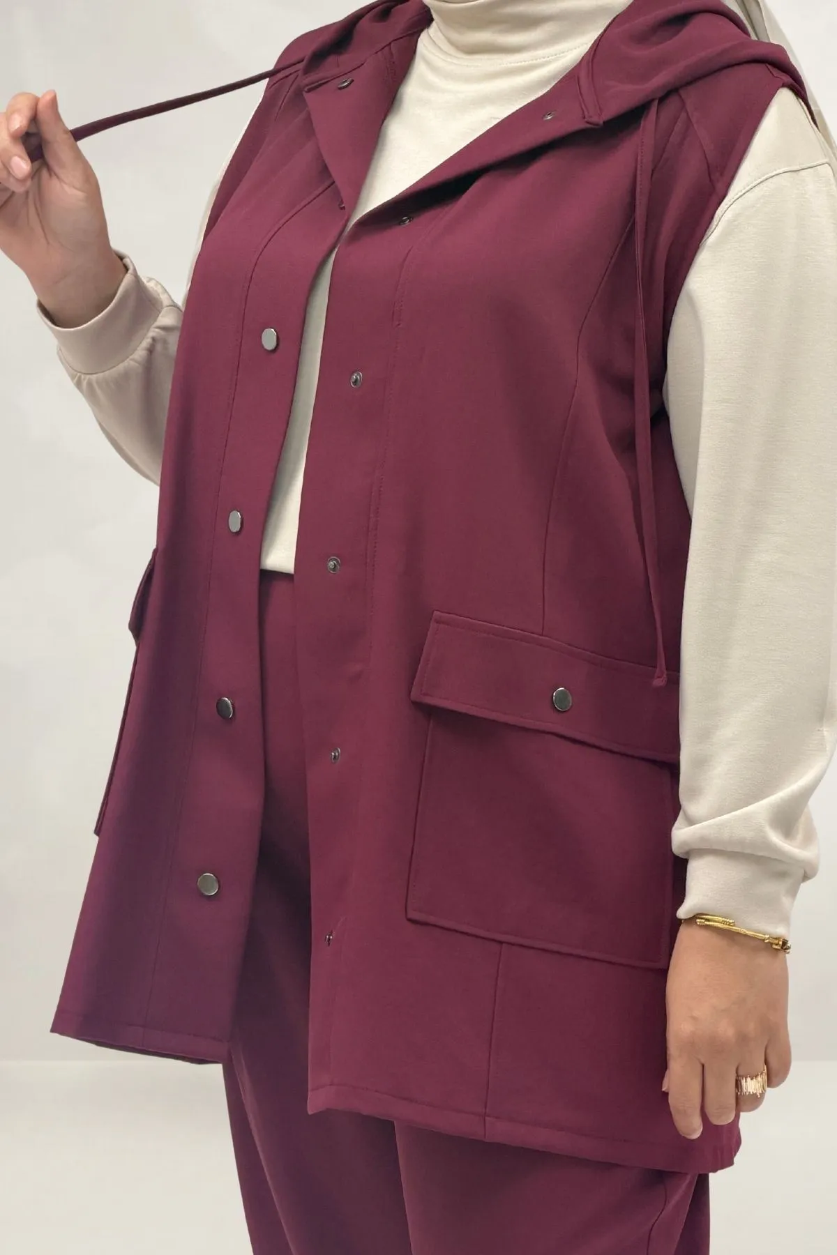 67057 Büyük Beden Yelek-Pantolon Nora Takım - Bordo