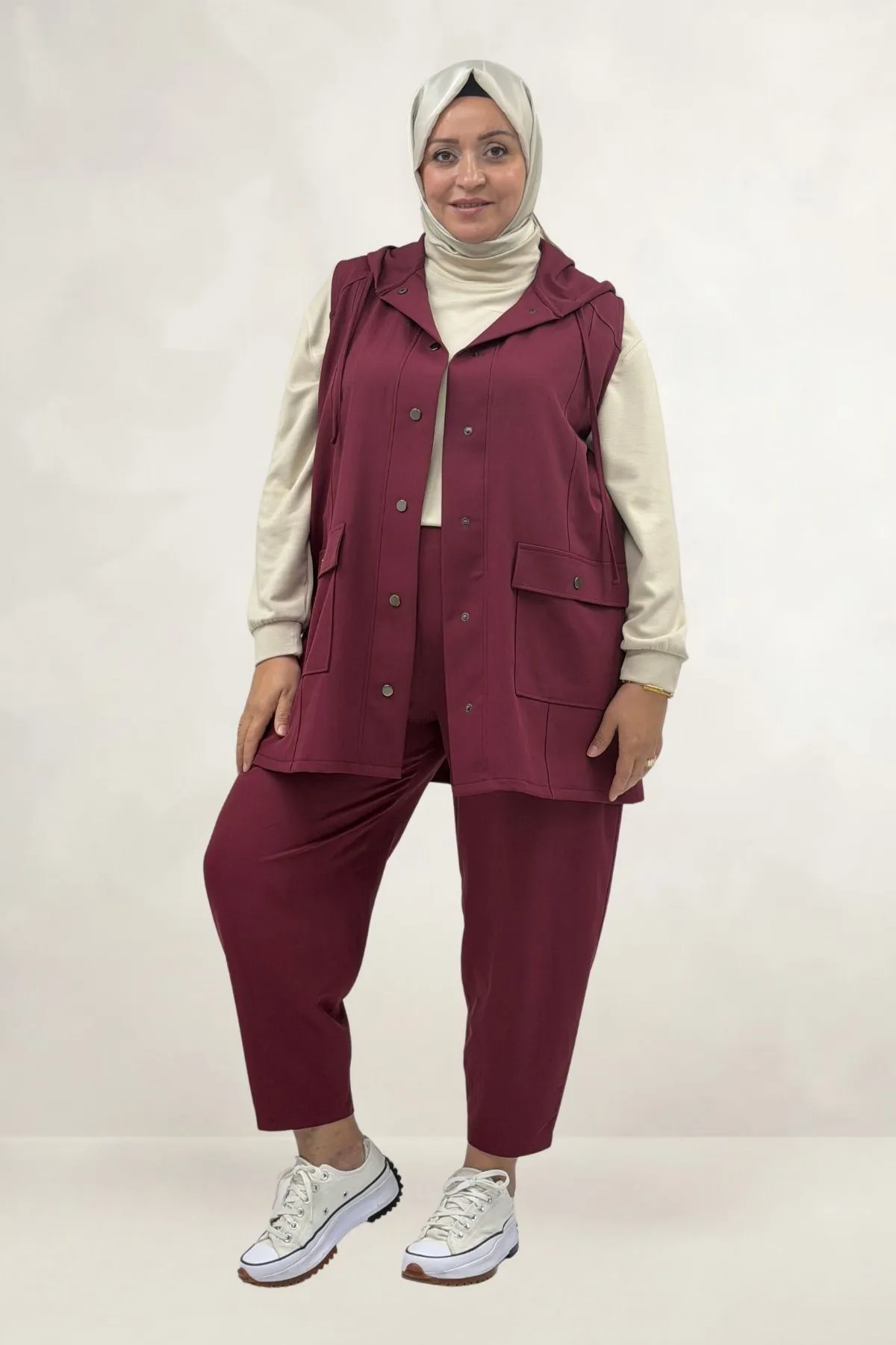 67057 Büyük Beden Yelek-Pantolon Nora Takım - Bordo